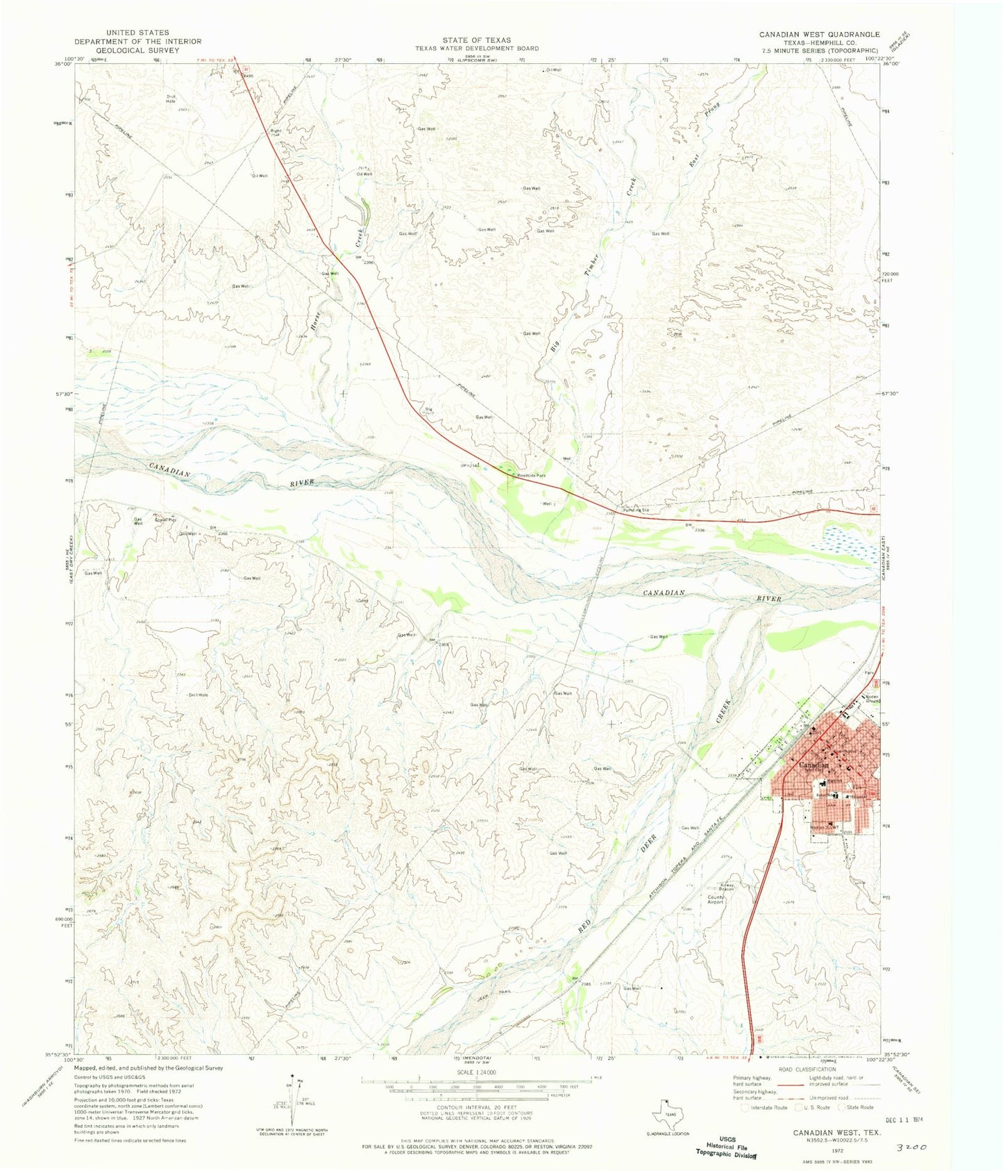 Classic USGS Canadian West Texas 7.5'x7.5' Topo Map Image