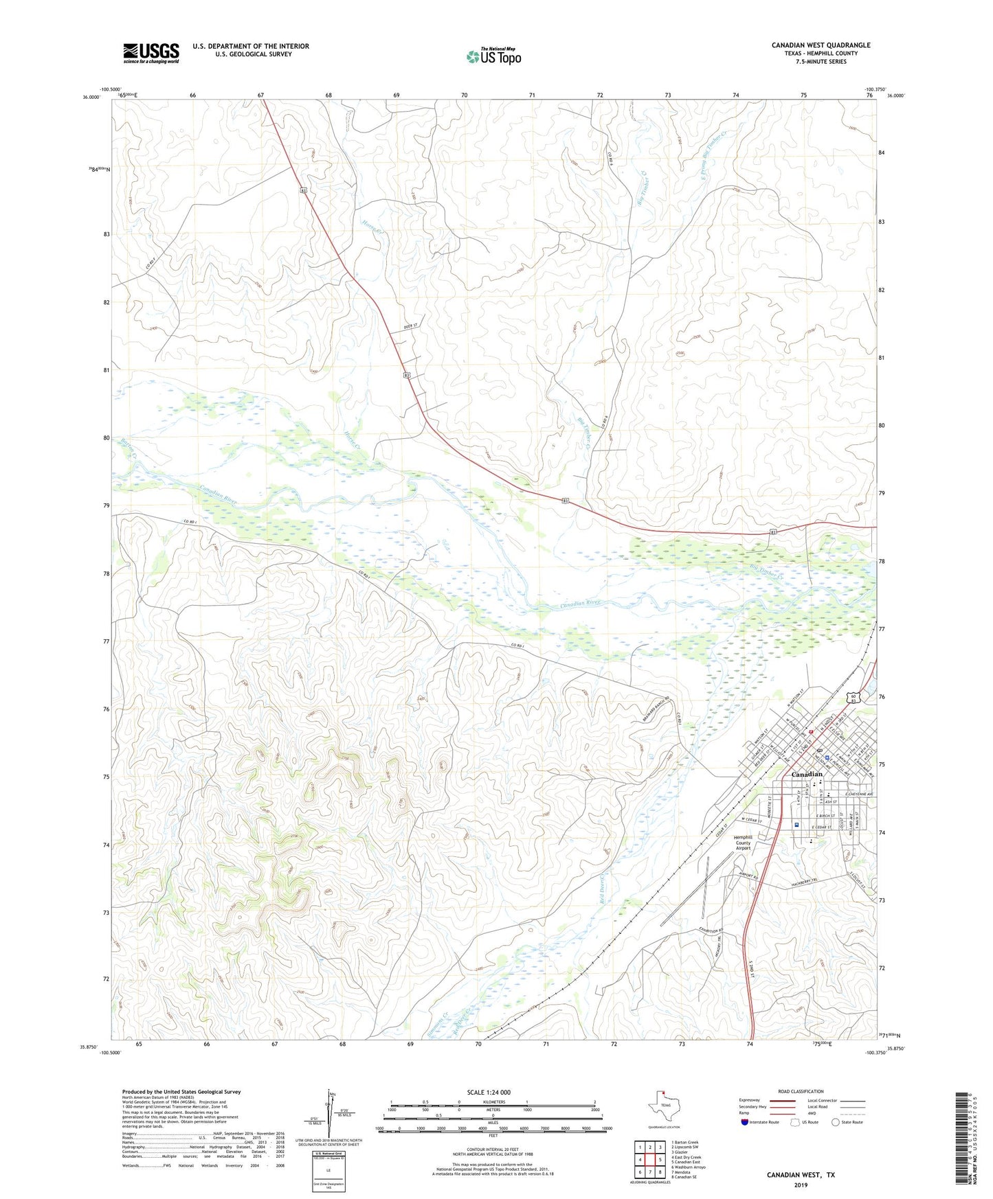 Canadian West Texas US Topo Map Image
