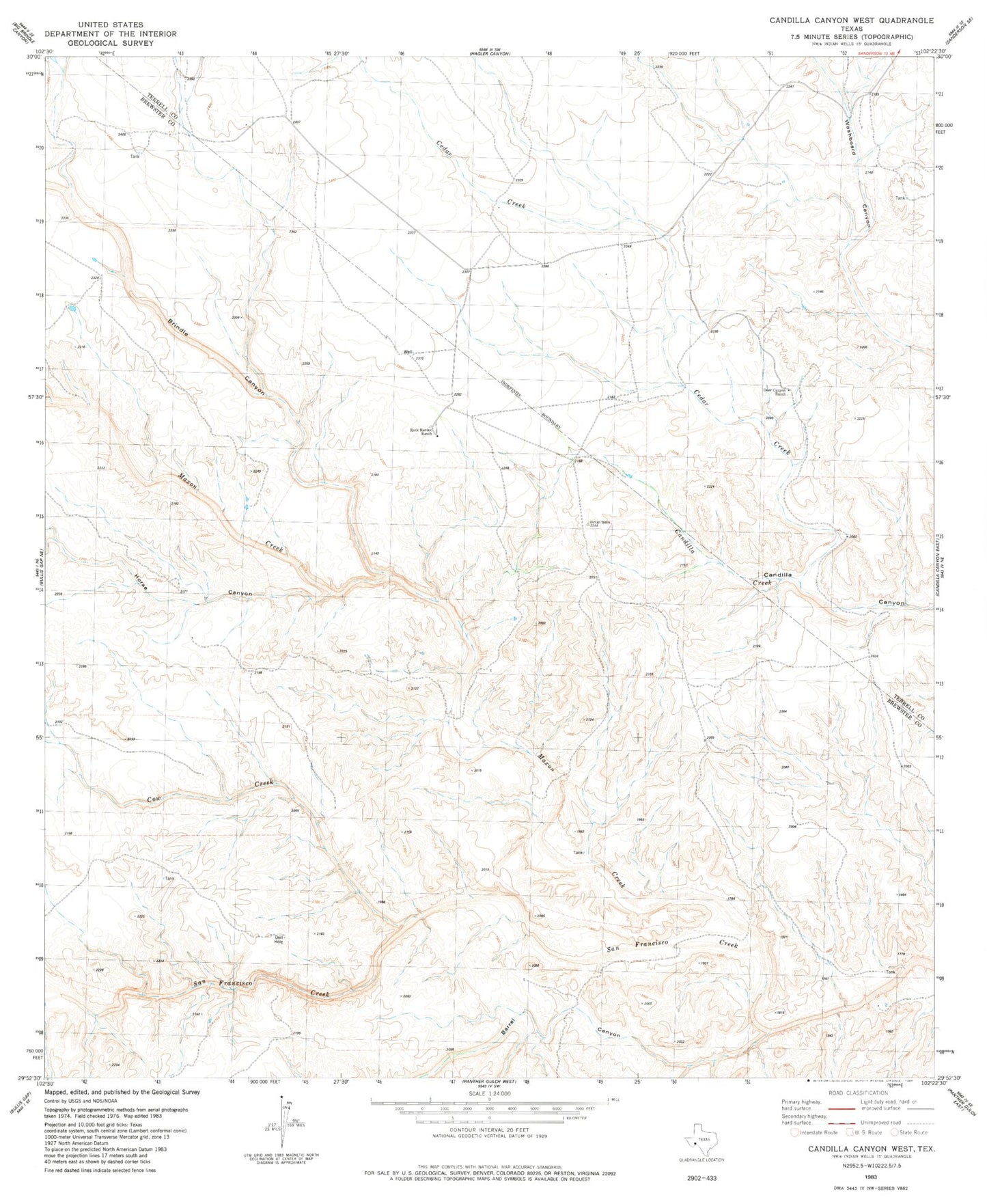 Classic USGS Candilla Canyon West Texas 7.5'x7.5' Topo Map Image