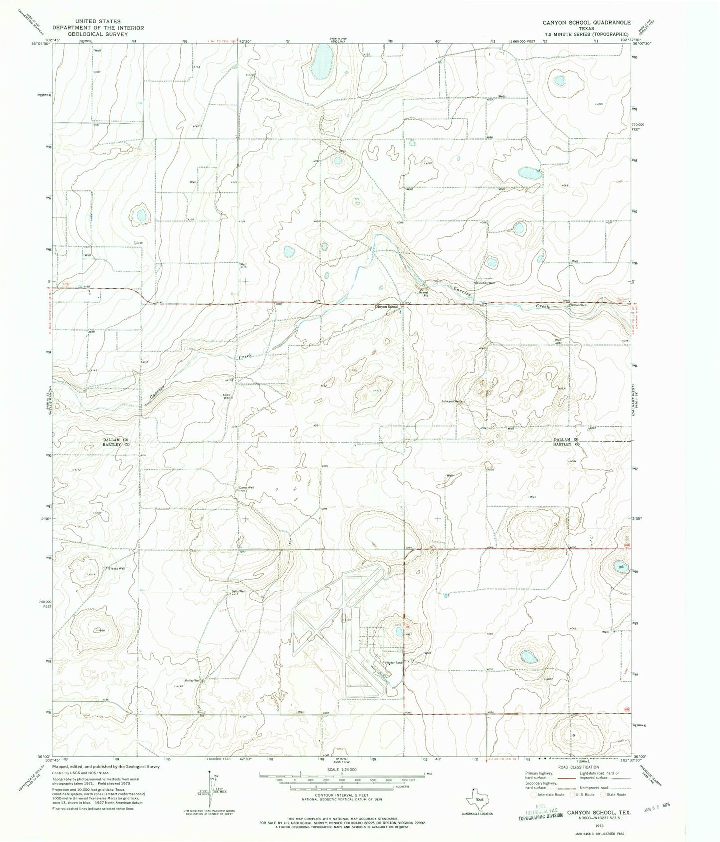 Classic USGS Canyon School Texas 7.5'x7.5' Topo Map Image