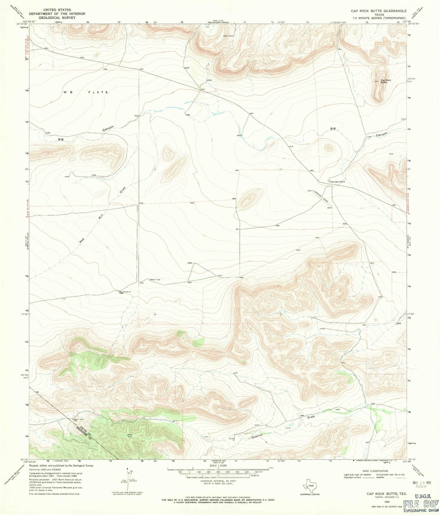Classic USGS Cap Rock Butte Texas 7.5'x7.5' Topo Map Image