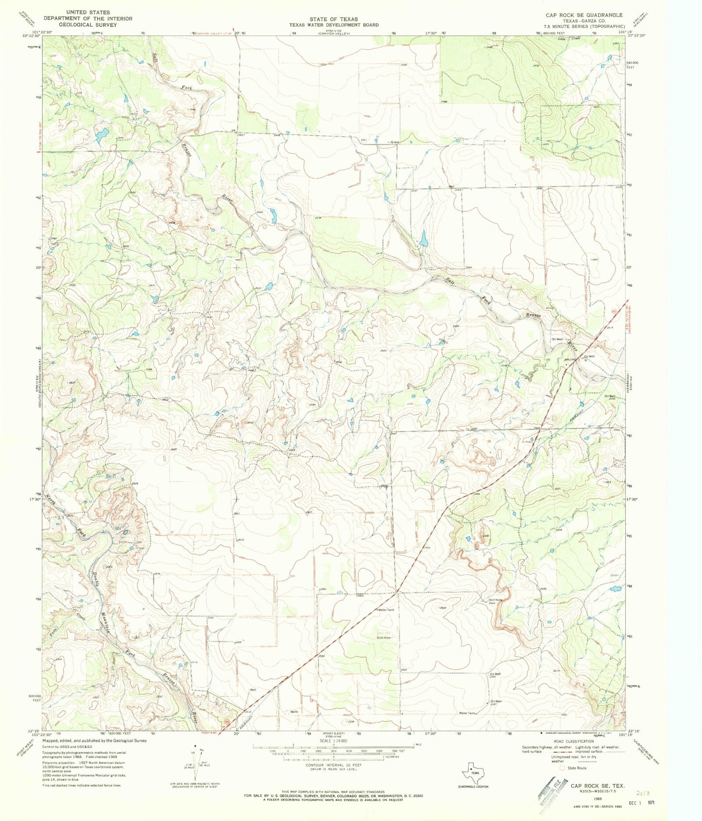 Classic USGS Cap Rock SE Texas 7.5'x7.5' Topo Map Image