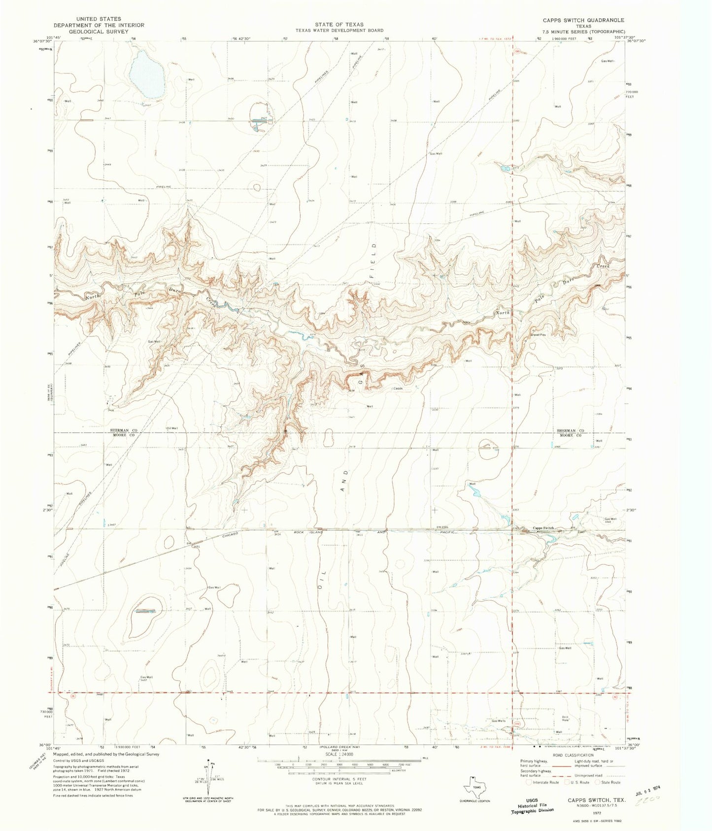 Classic USGS Capps Switch Texas 7.5'x7.5' Topo Map Image