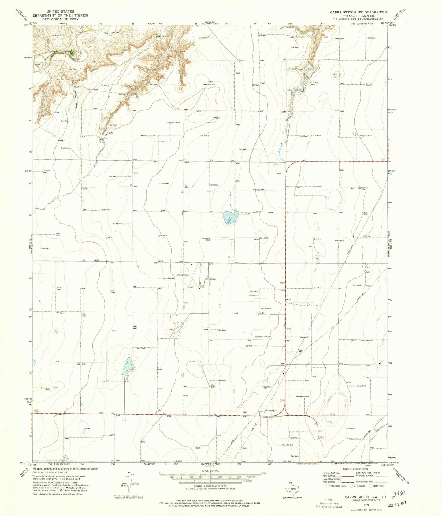 Classic USGS Capps Switch NW Texas 7.5'x7.5' Topo Map Image