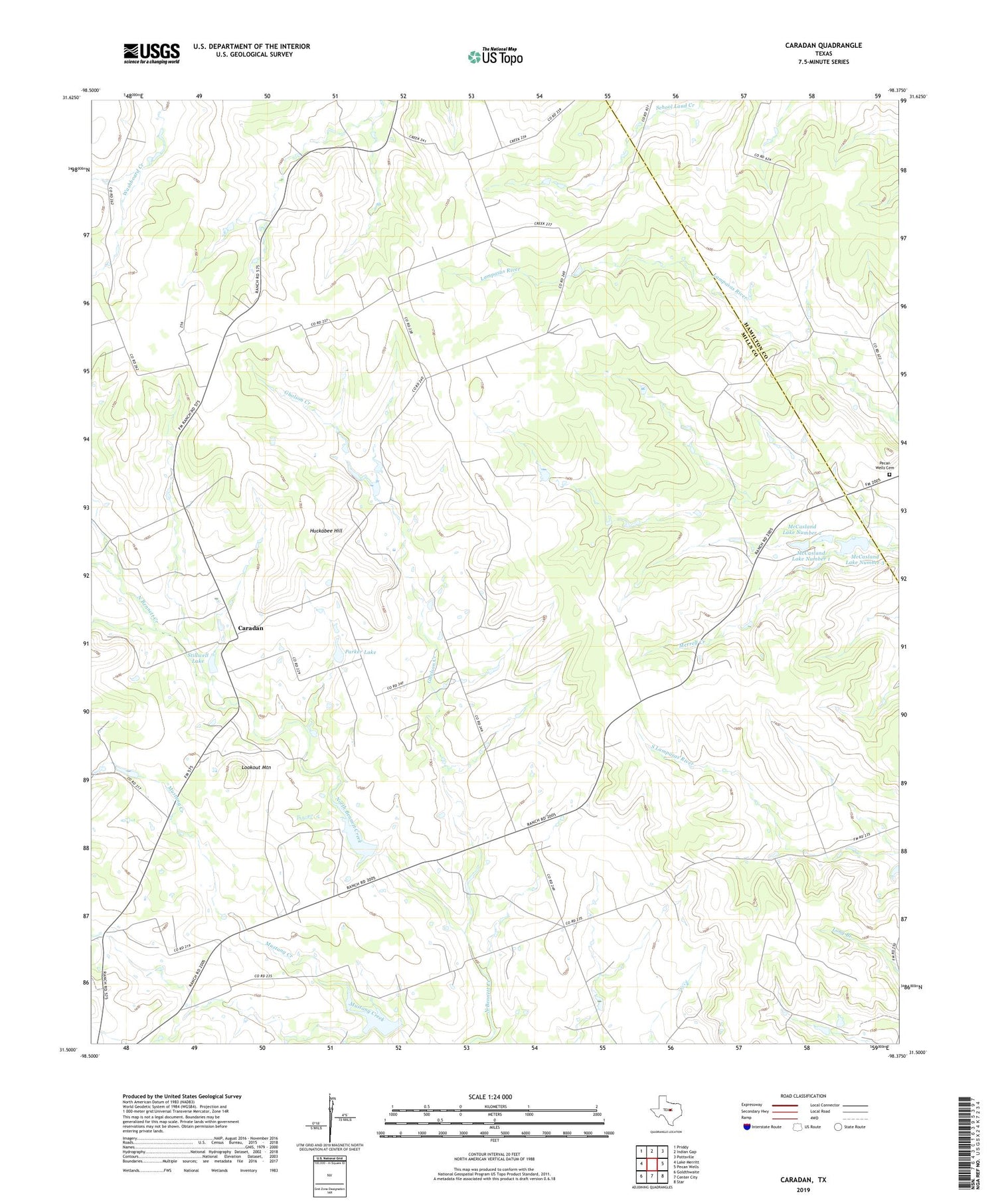 Caradan Texas US Topo Map Image