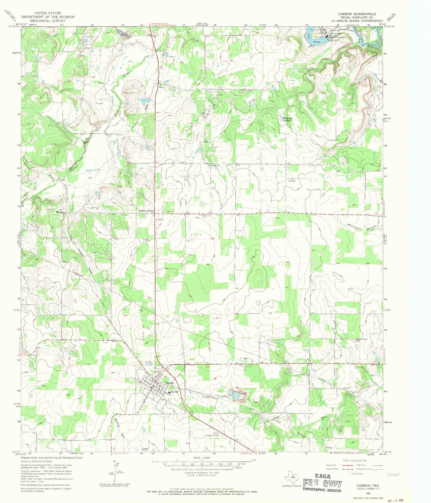 Classic USGS Carbon Texas 7.5'x7.5' Topo Map Image