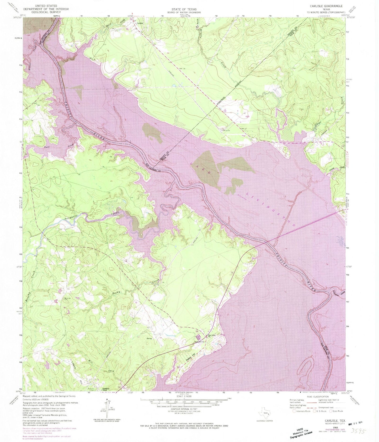 Classic USGS Carlisle Texas 7.5'x7.5' Topo Map Image
