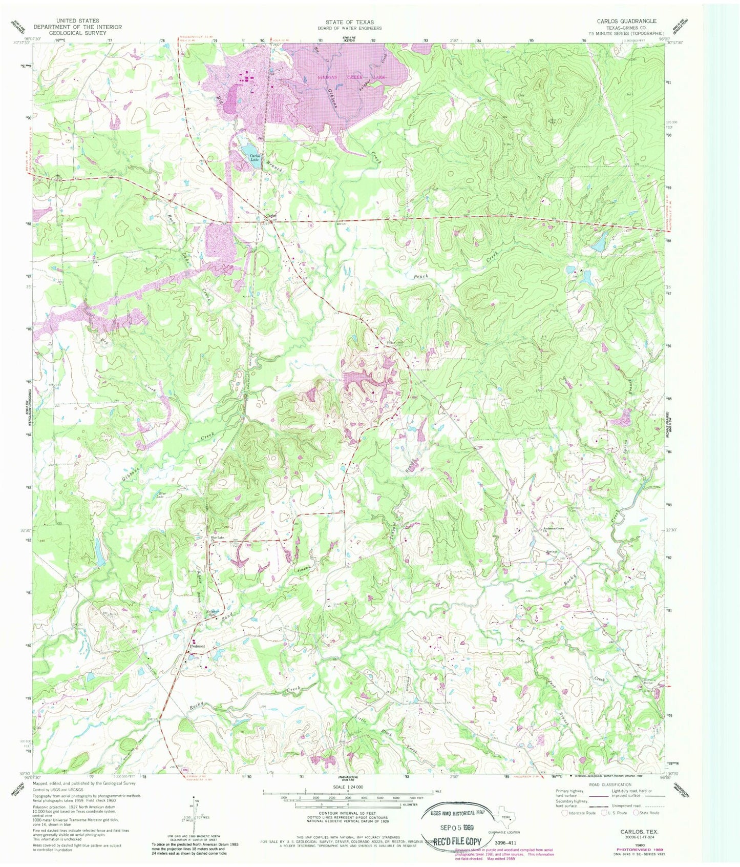 Classic USGS Carlos Texas 7.5'x7.5' Topo Map Image
