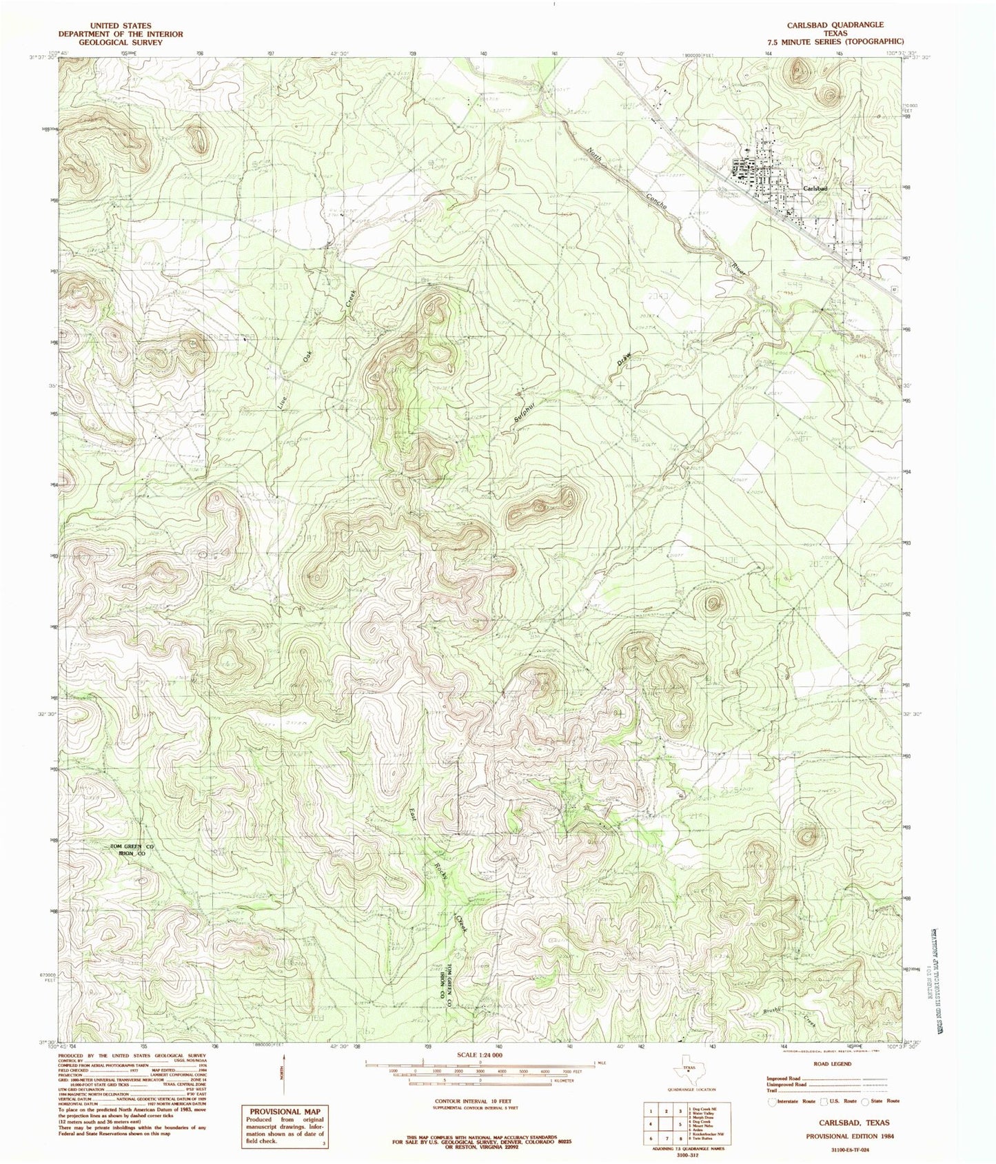 Classic USGS Carlsbad Texas 7.5'x7.5' Topo Map Image