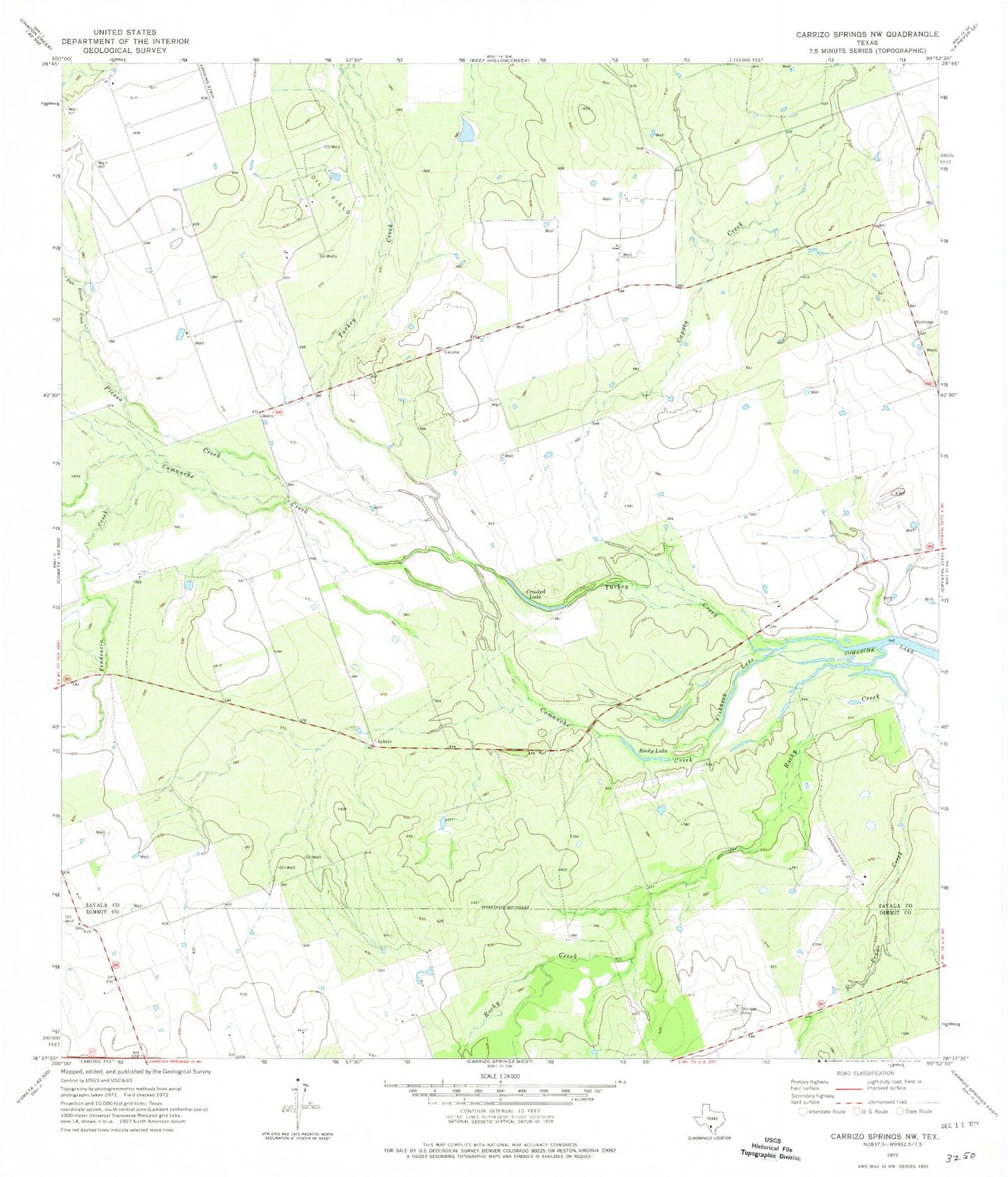 Classic USGS Carrizo Springs NW Texas 7.5'x7.5' Topo Map Image
