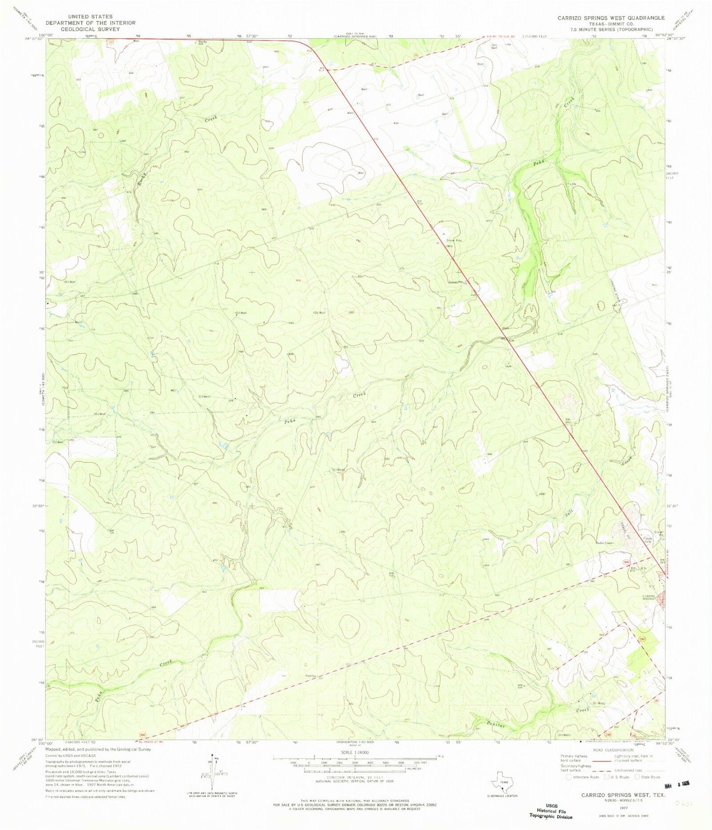 Classic USGS Carrizo Springs West Texas 7.5'x7.5' Topo Map Image