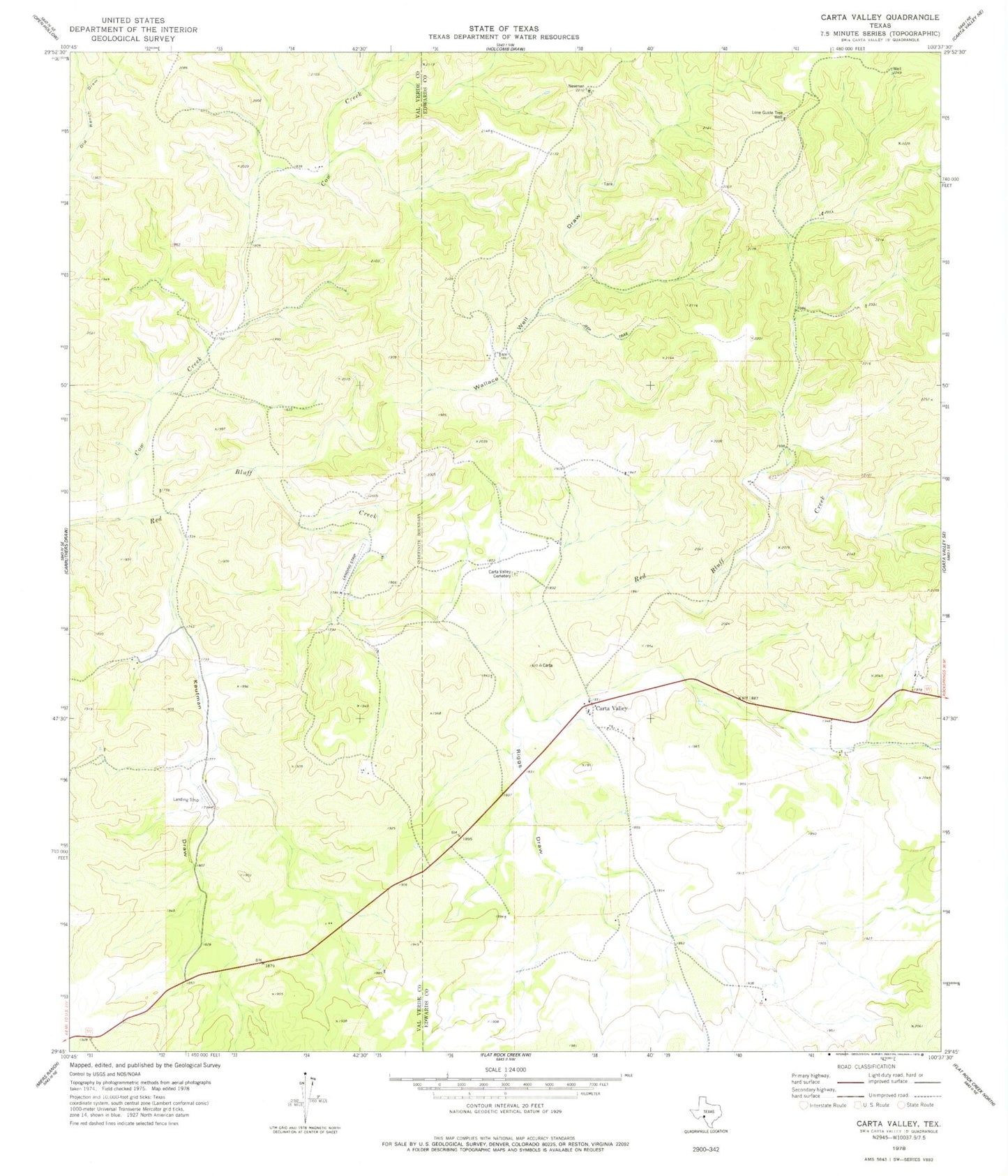 Classic USGS Carta Valley Texas 7.5'x7.5' Topo Map Image