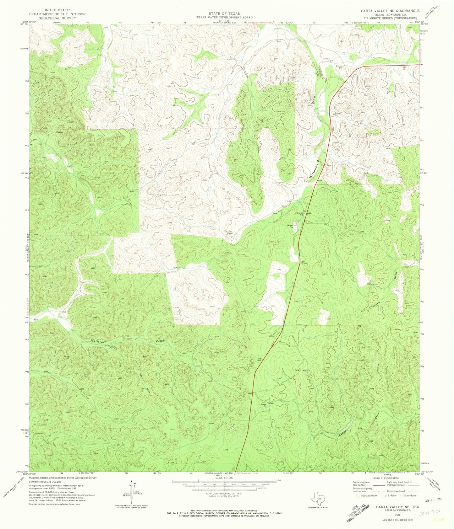 Classic USGS Carta Valley NE Texas 7.5'x7.5' Topo Map Image