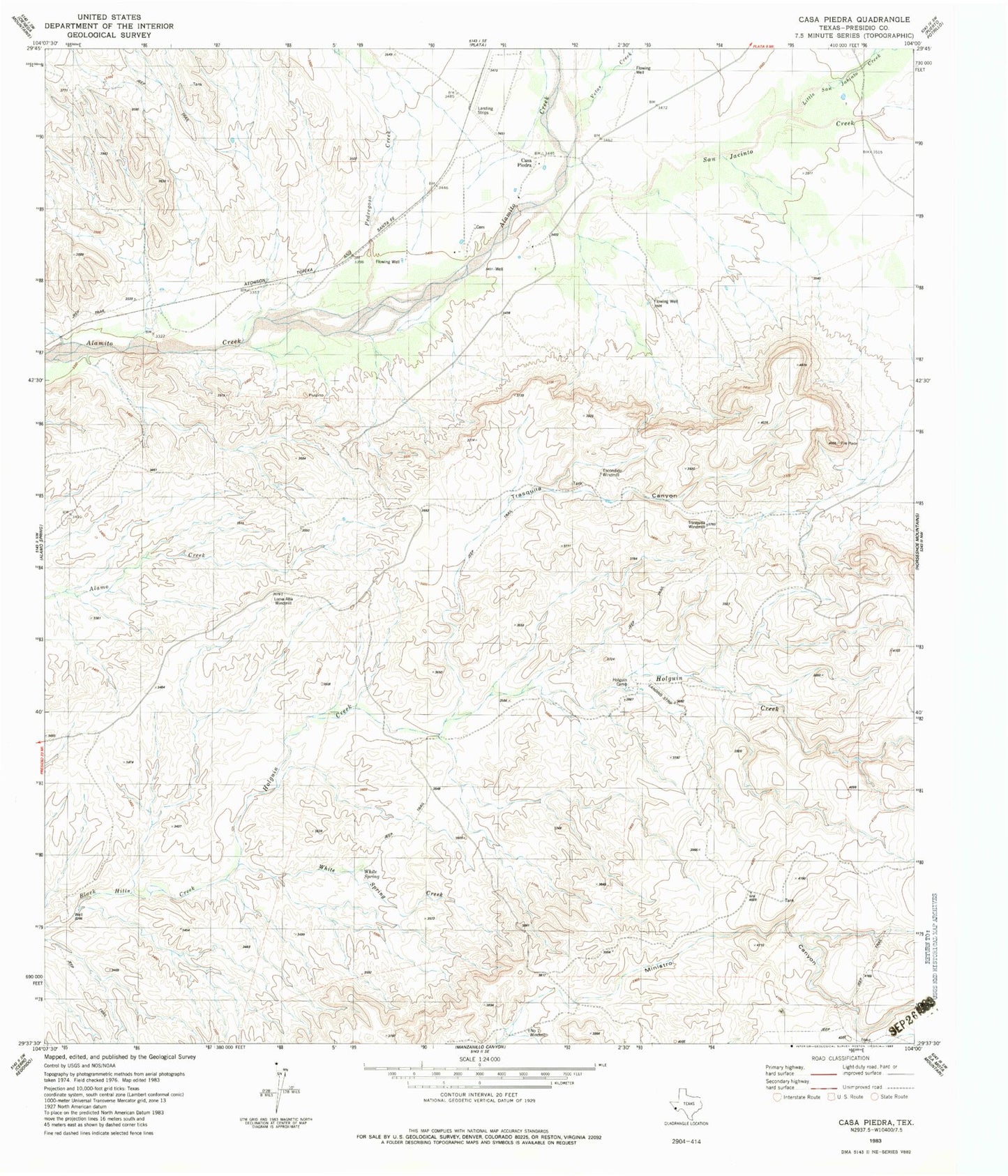 Classic USGS Casa Piedra Texas 7.5'x7.5' Topo Map Image