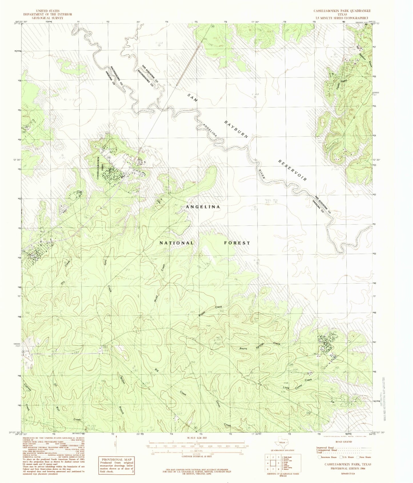 Classic USGS Cassells-Boykin Park Texas 7.5'x7.5' Topo Map Image