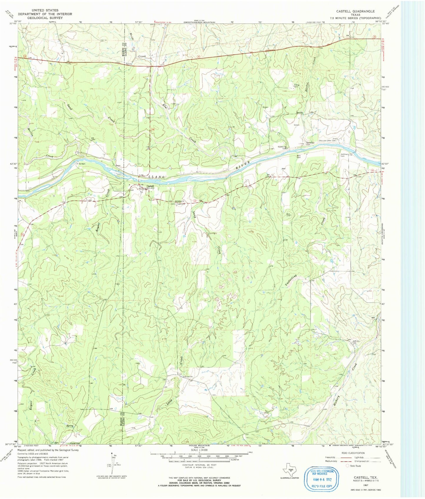 Classic USGS Castell Texas 7.5'x7.5' Topo Map Image