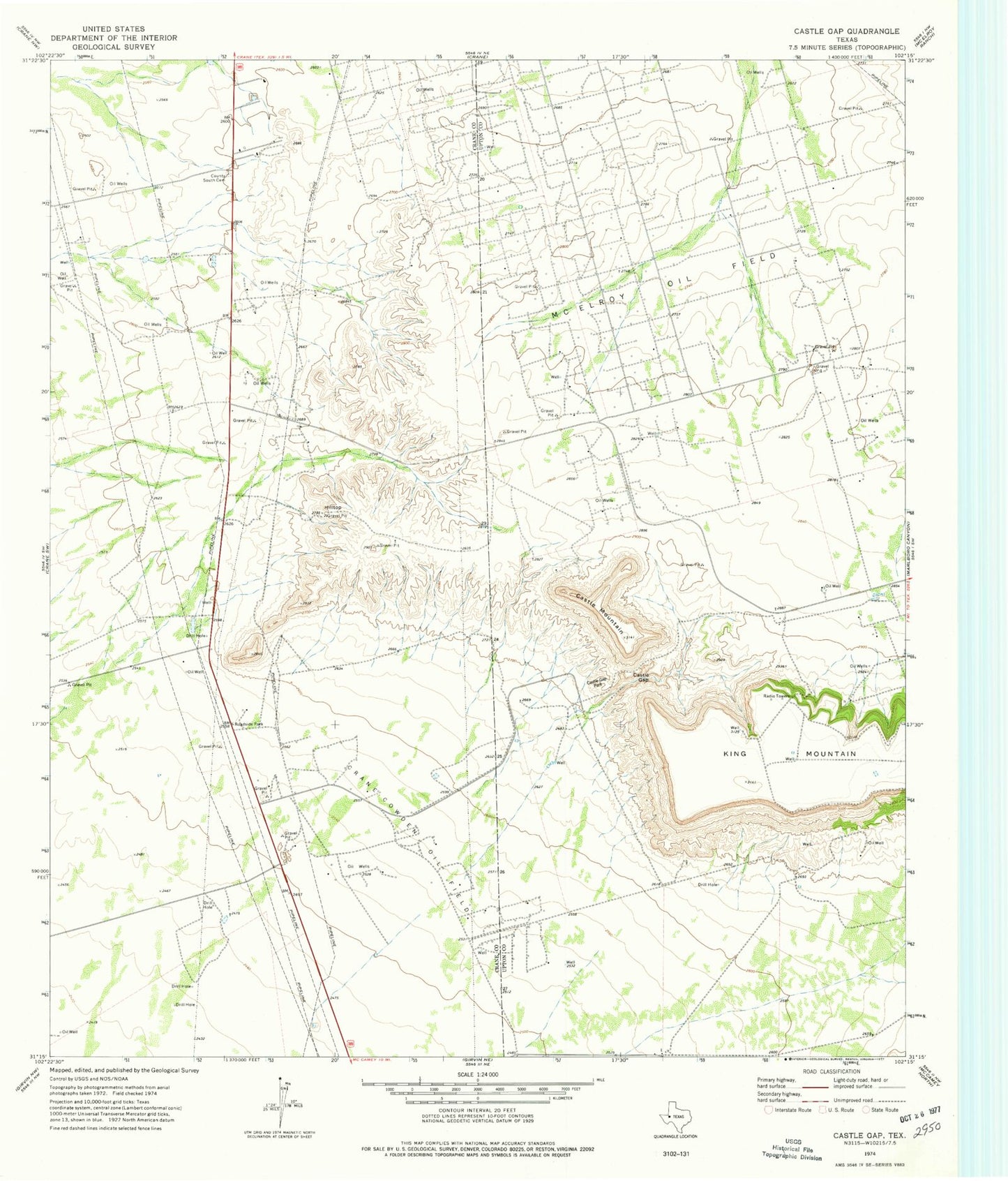 Classic USGS Castle Gap Texas 7.5'x7.5' Topo Map Image