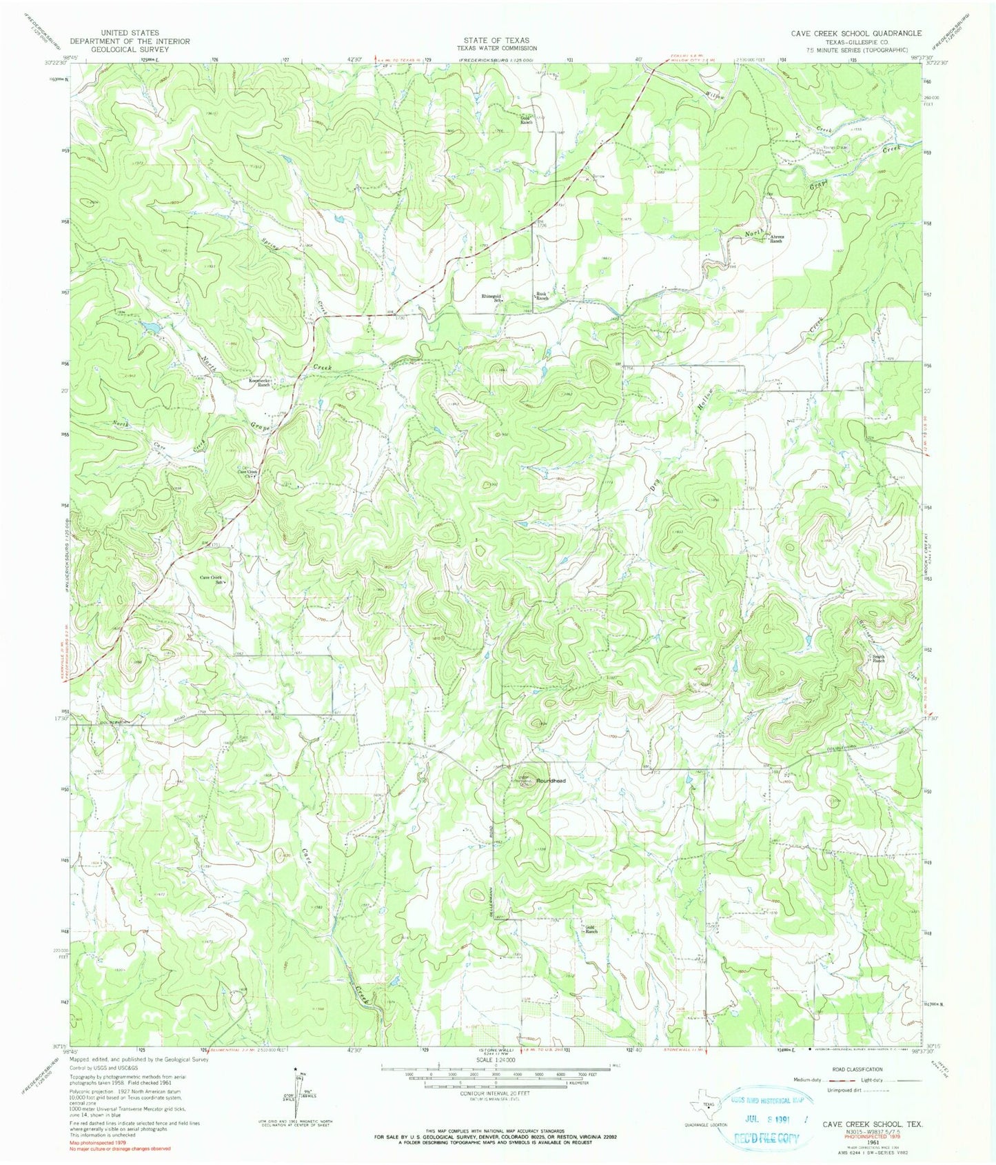 Classic USGS Cave Creek School Texas 7.5'x7.5' Topo Map Image