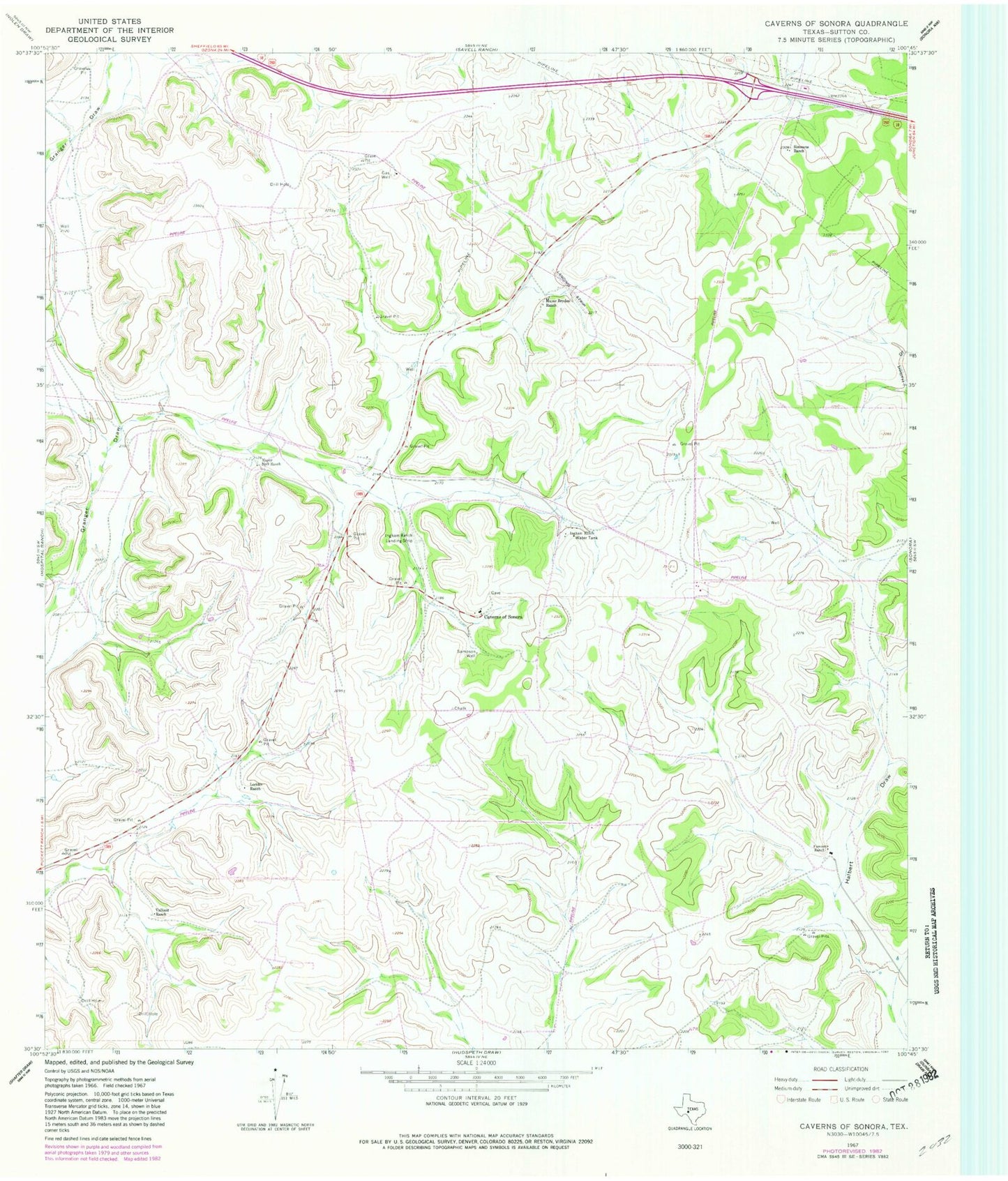 Classic USGS Caverns of Sonora Texas 7.5'x7.5' Topo Map Image