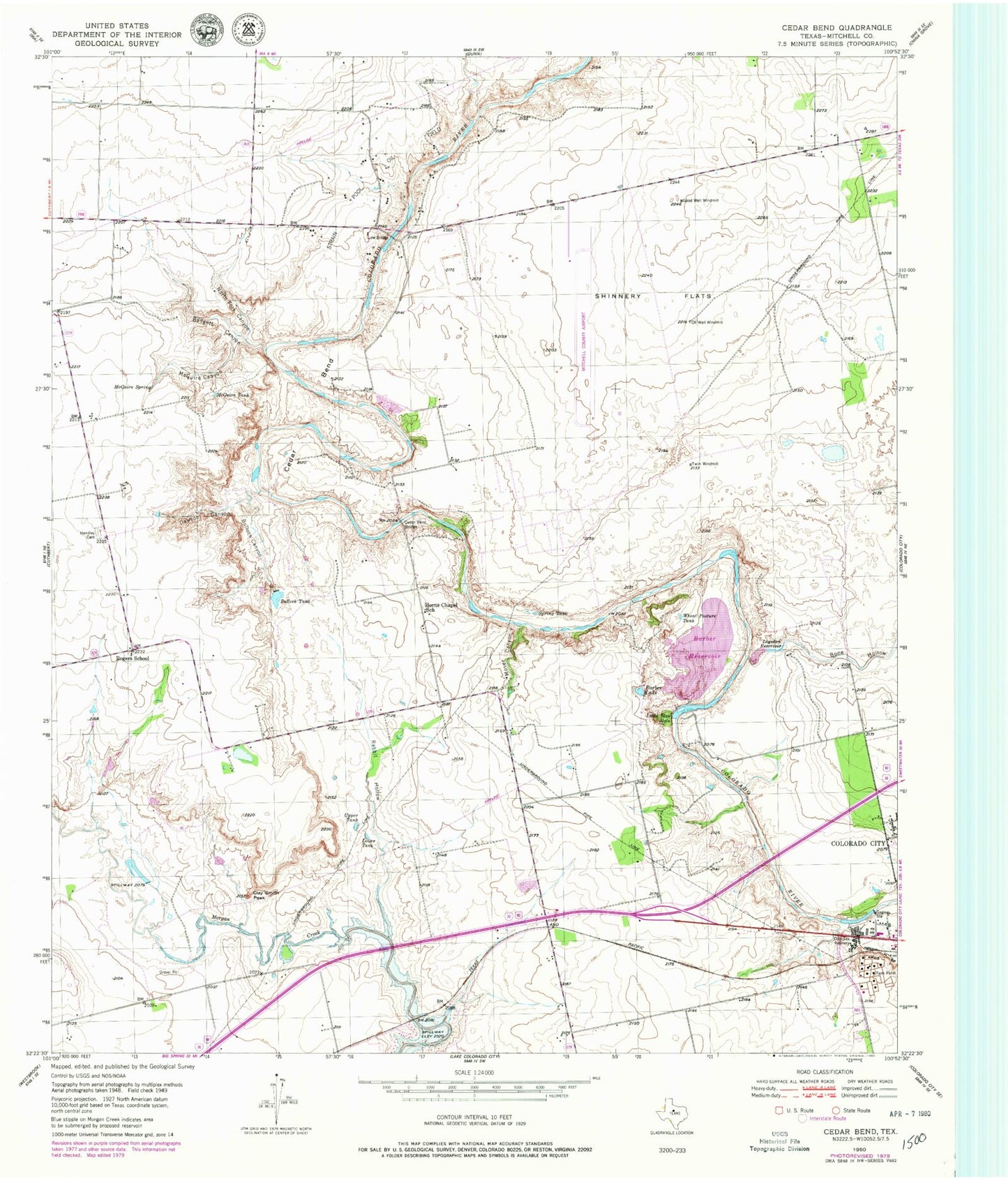 Classic USGS Cedar Bend Texas 7.5'x7.5' Topo Map Image