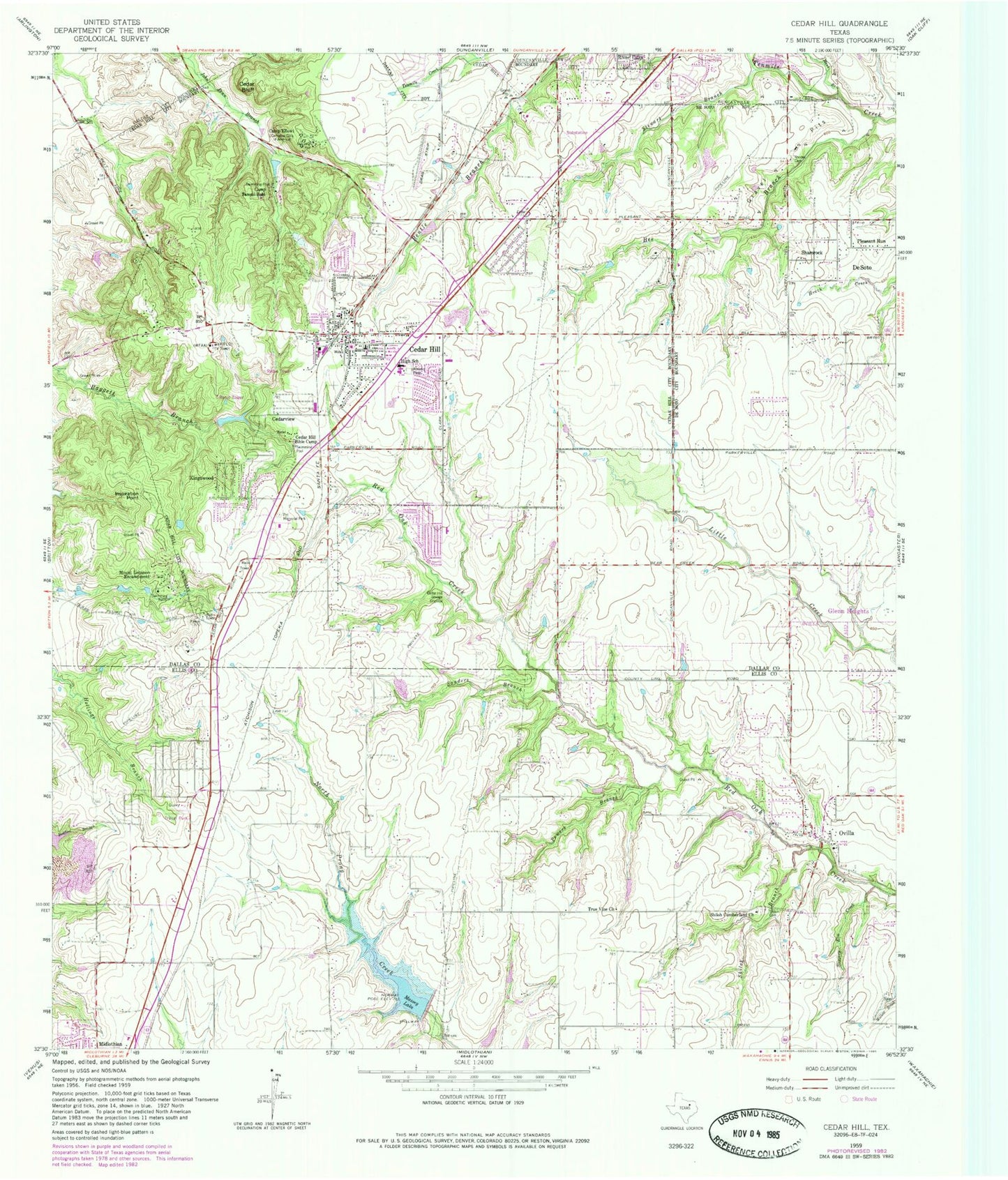Classic USGS Cedar Hill Texas 7.5'x7.5' Topo Map Image