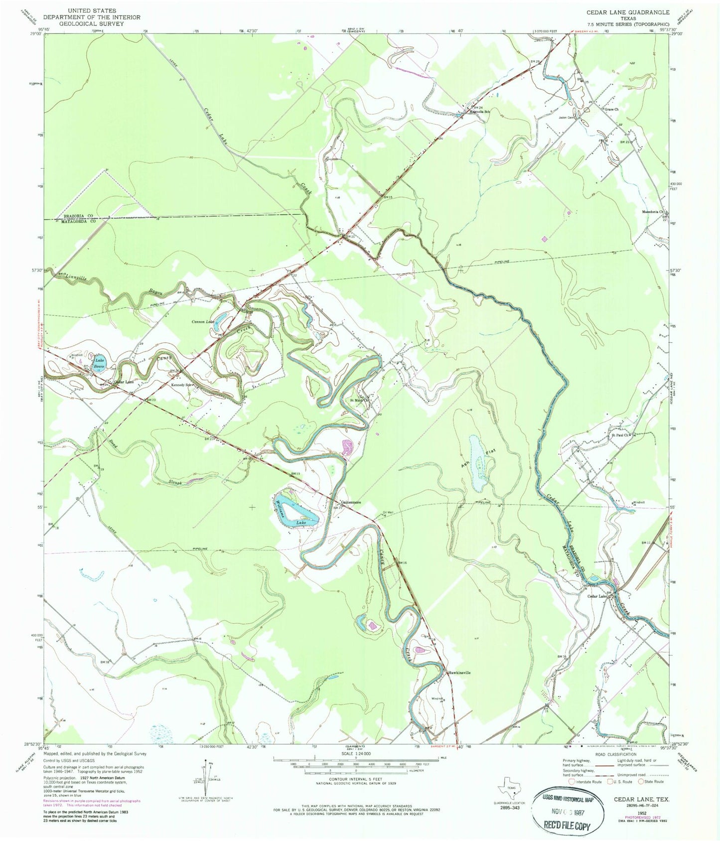 Classic USGS Cedar Lane Texas 7.5'x7.5' Topo Map Image