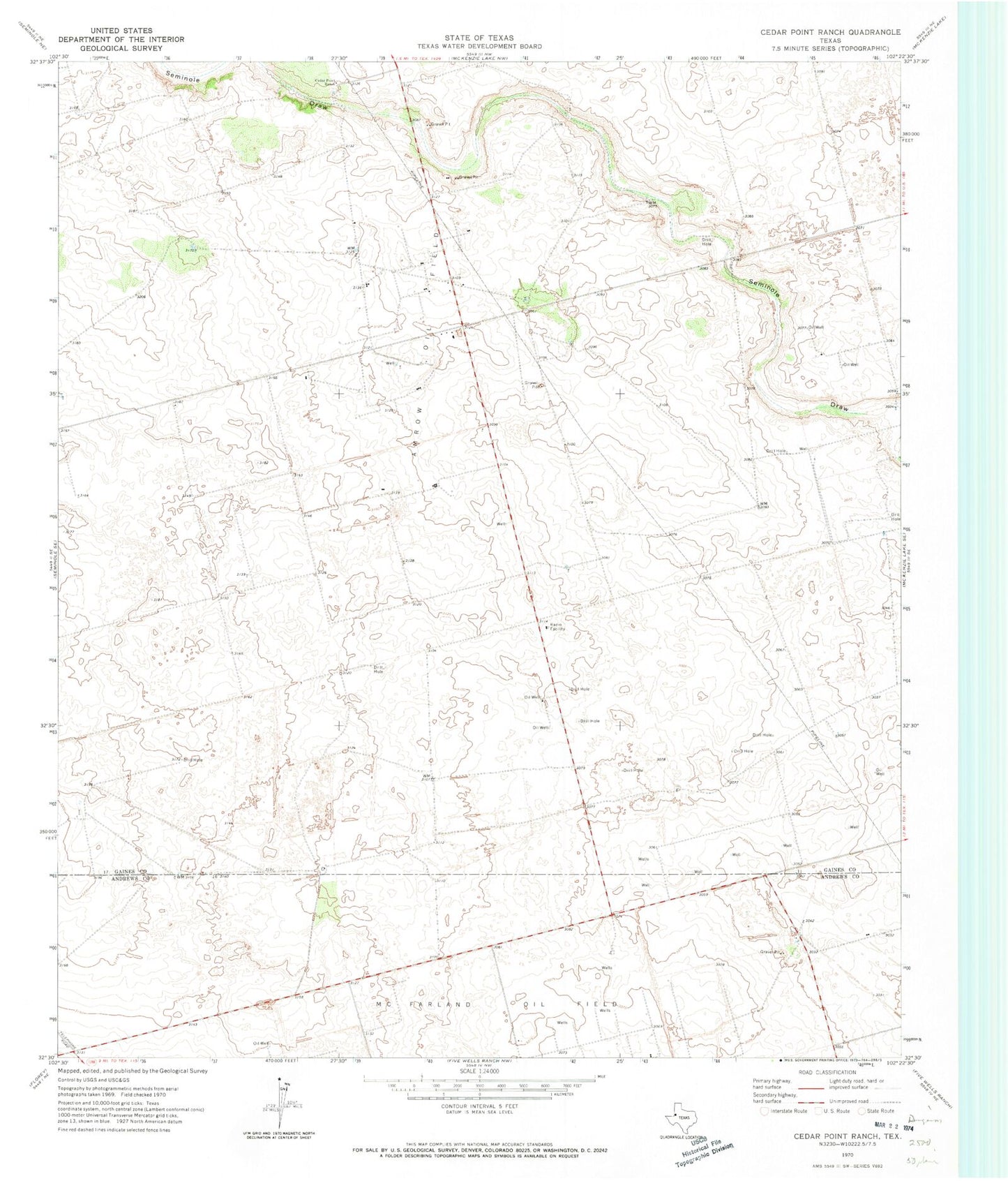 Classic USGS Cedar Point Ranch Texas 7.5'x7.5' Topo Map Image
