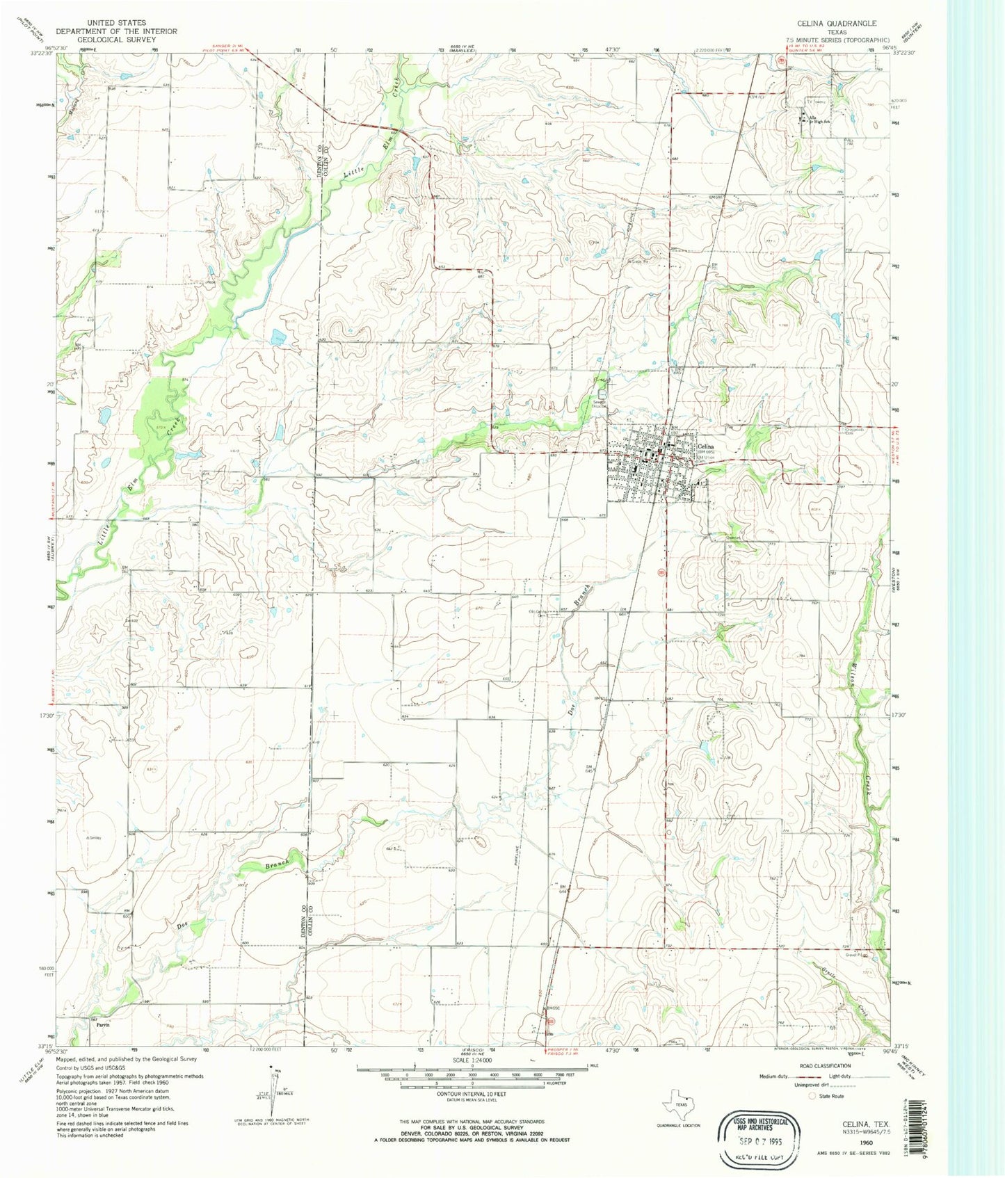 Classic USGS Celina Texas 7.5'x7.5' Topo Map Image