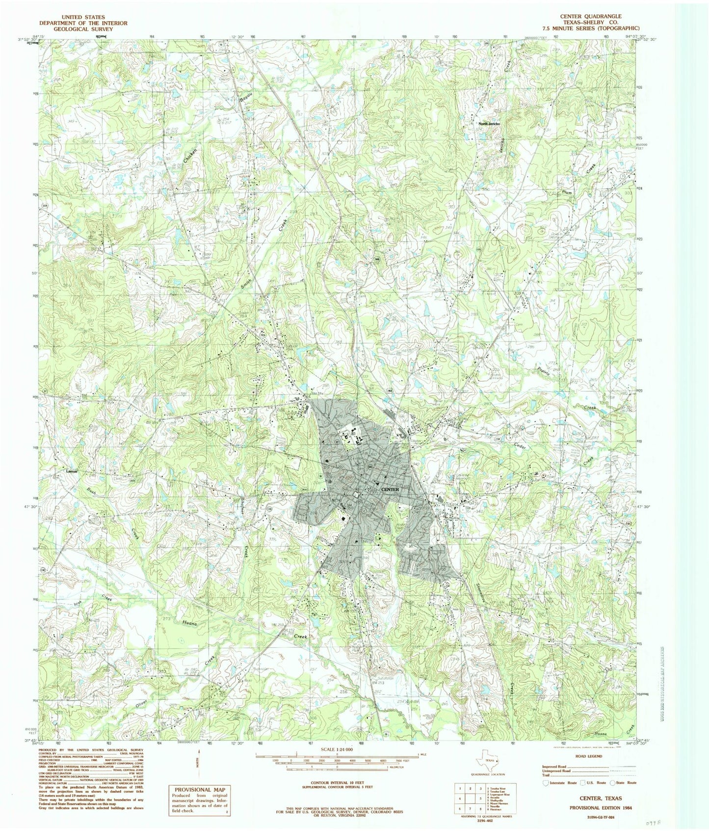 Classic USGS Center Texas 7.5'x7.5' Topo Map Image