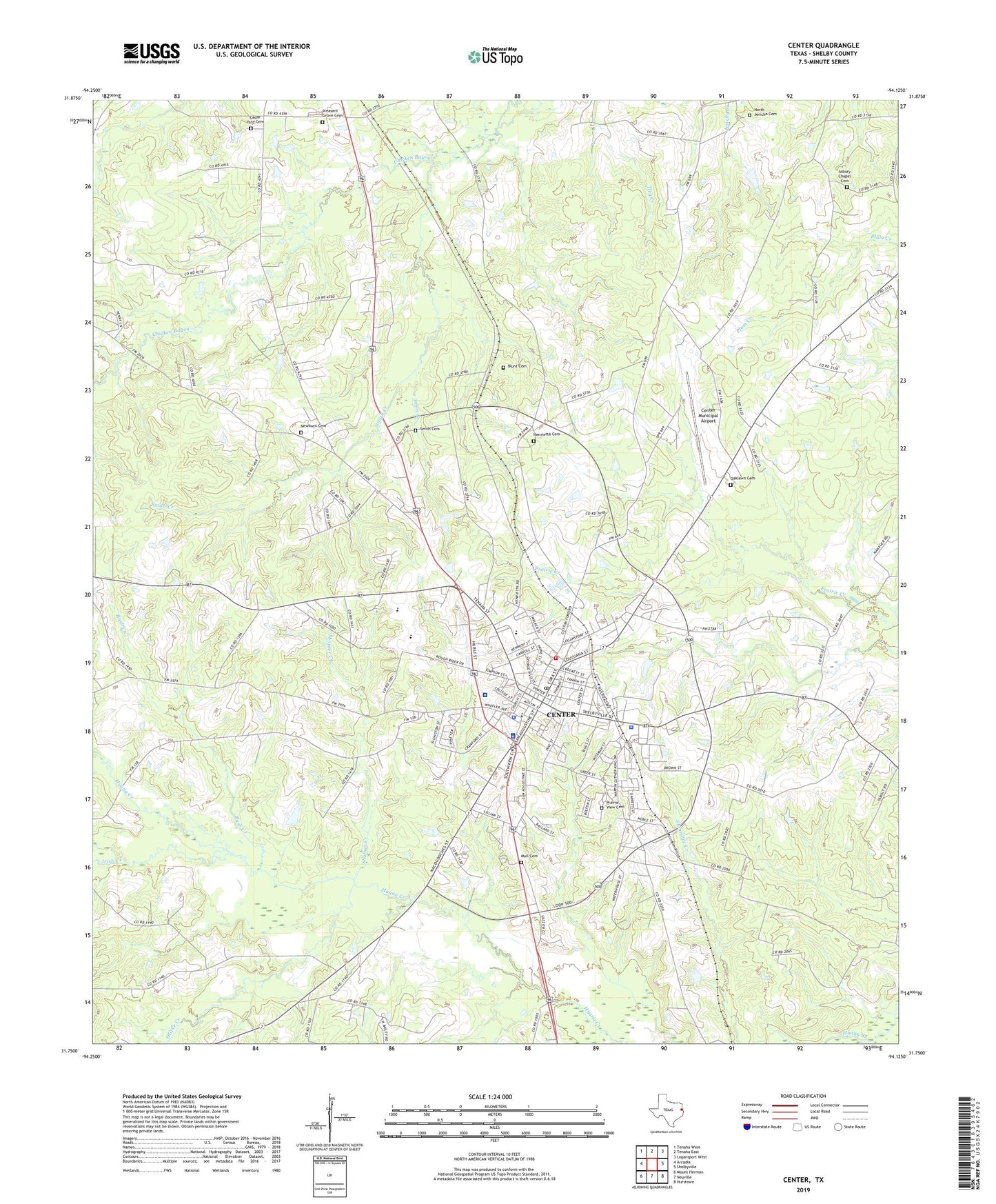 Center Texas US Topo Map Image