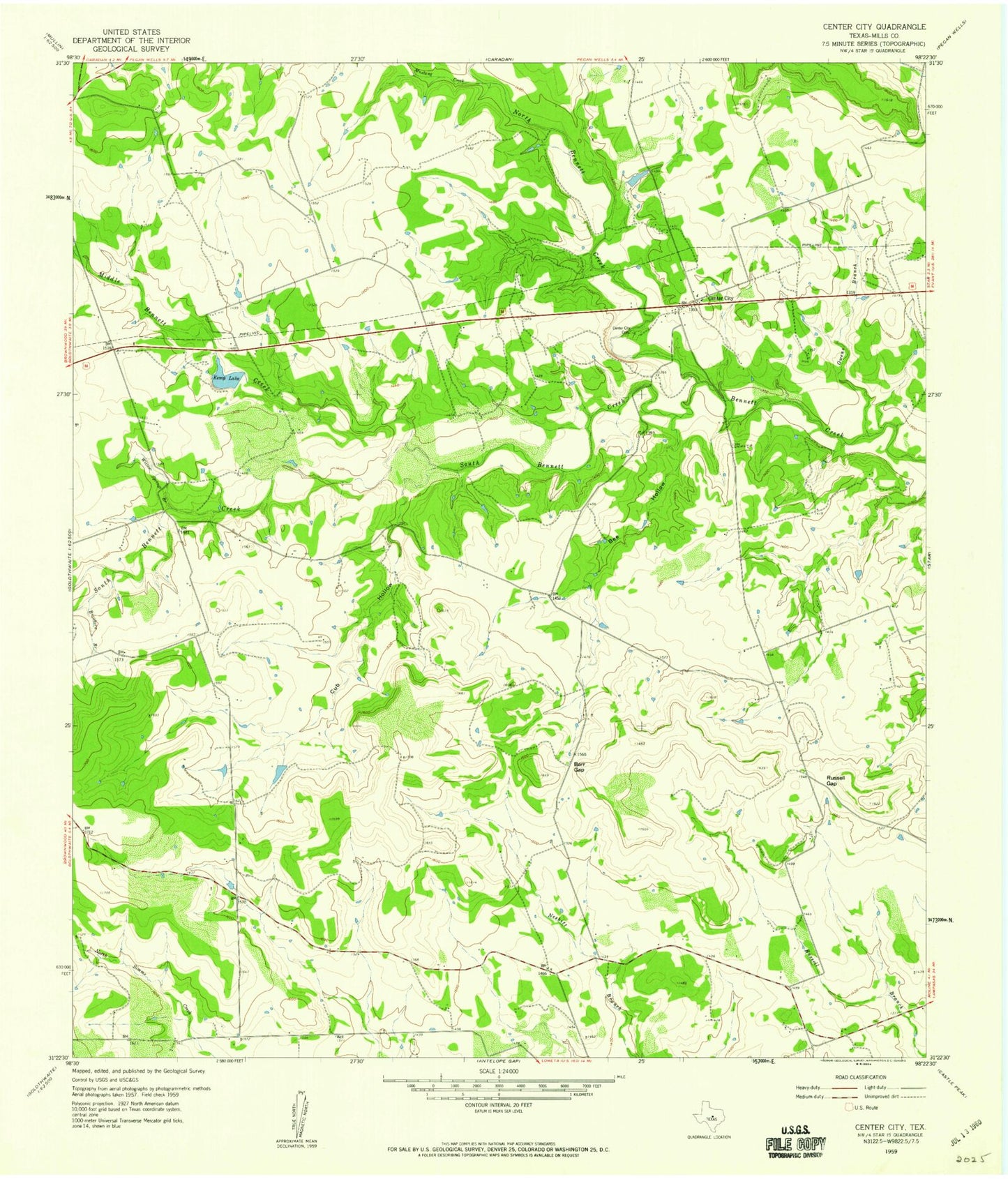 Classic USGS Center City Texas 7.5'x7.5' Topo Map Image