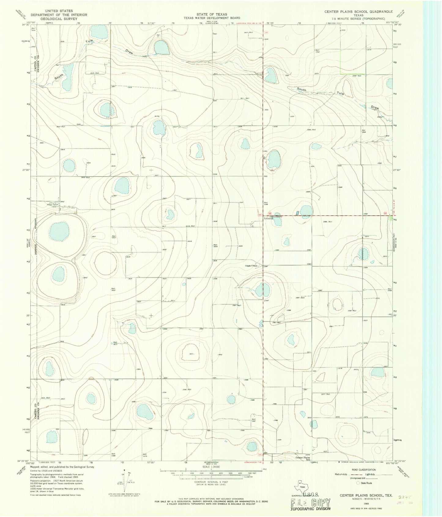 Classic USGS Center Plains School Texas 7.5'x7.5' Topo Map Image