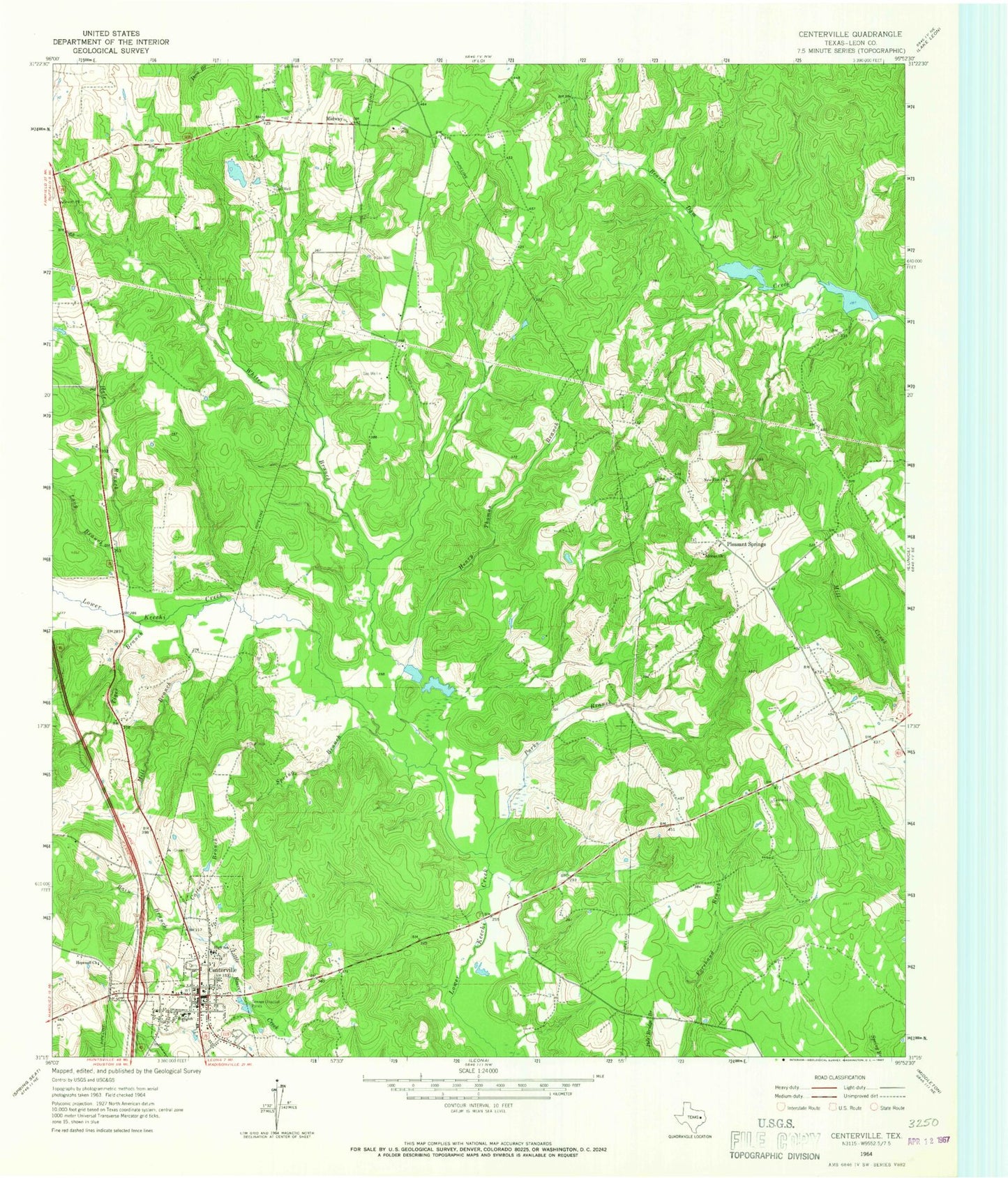 Classic USGS Centerville Texas 7.5'x7.5' Topo Map Image