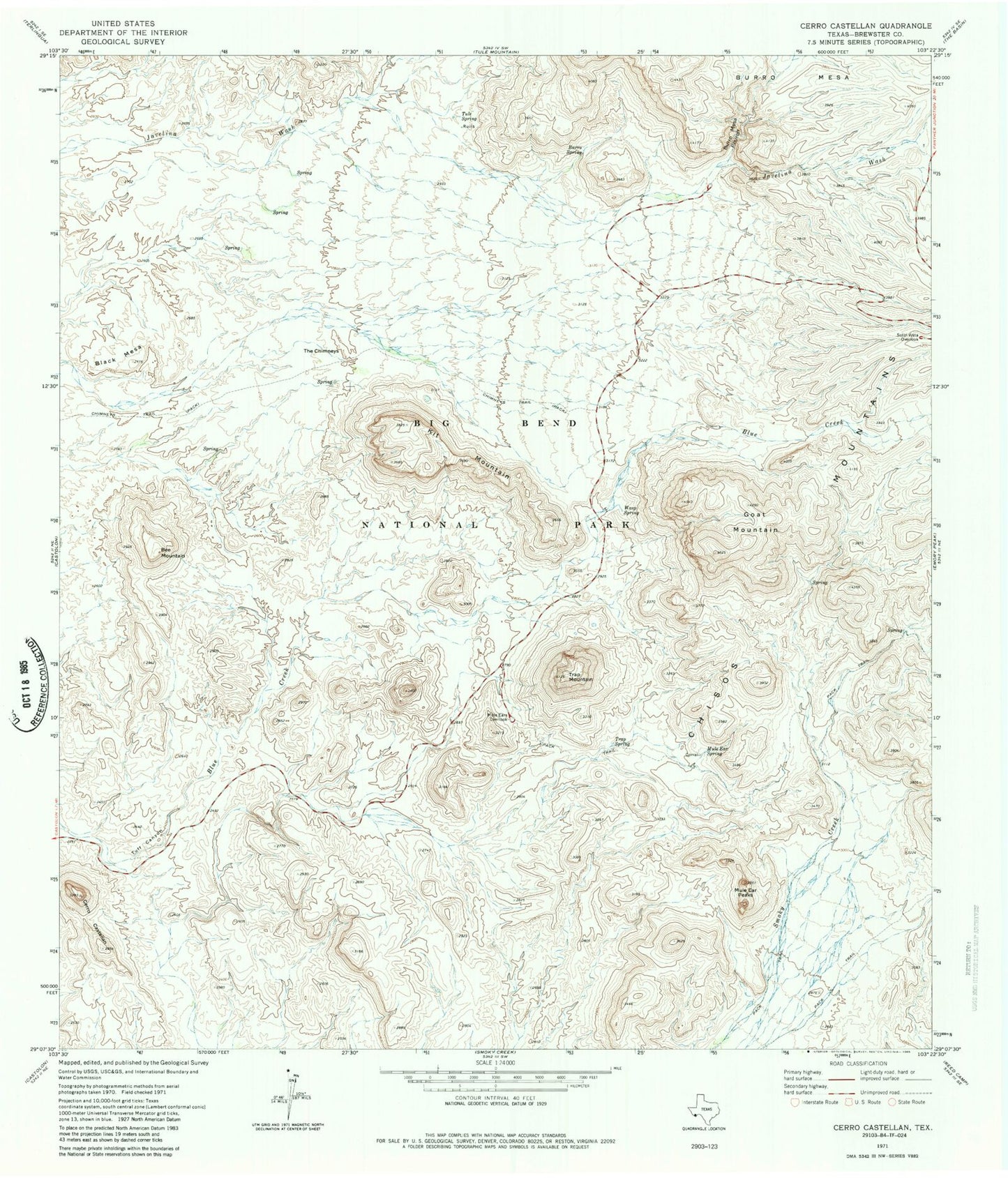 Classic USGS Cerro Castellan Texas 7.5'x7.5' Topo Map Image