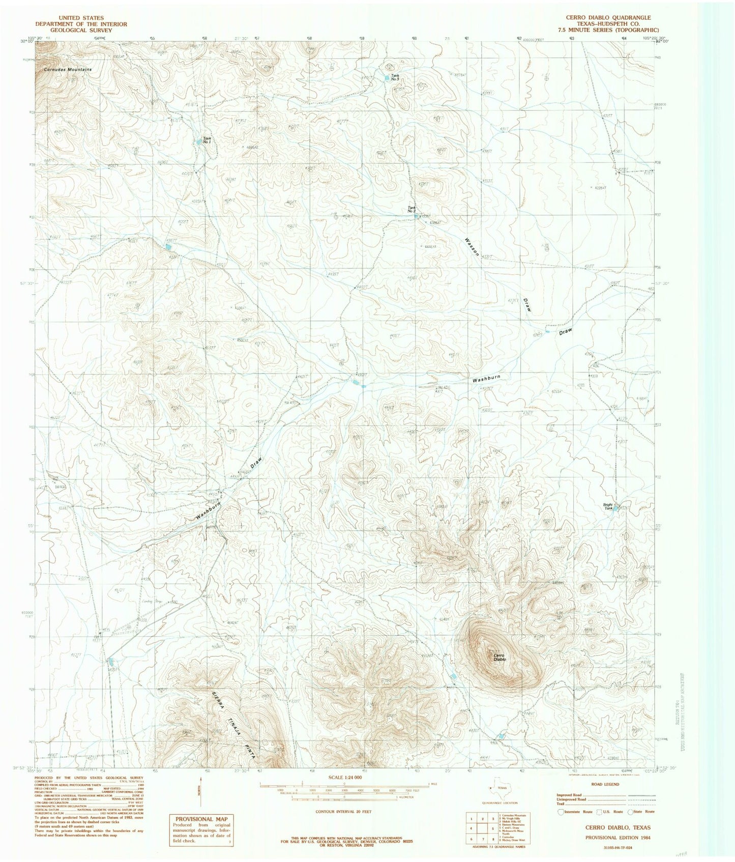 Classic USGS Cerro Diablo Texas 7.5'x7.5' Topo Map Image