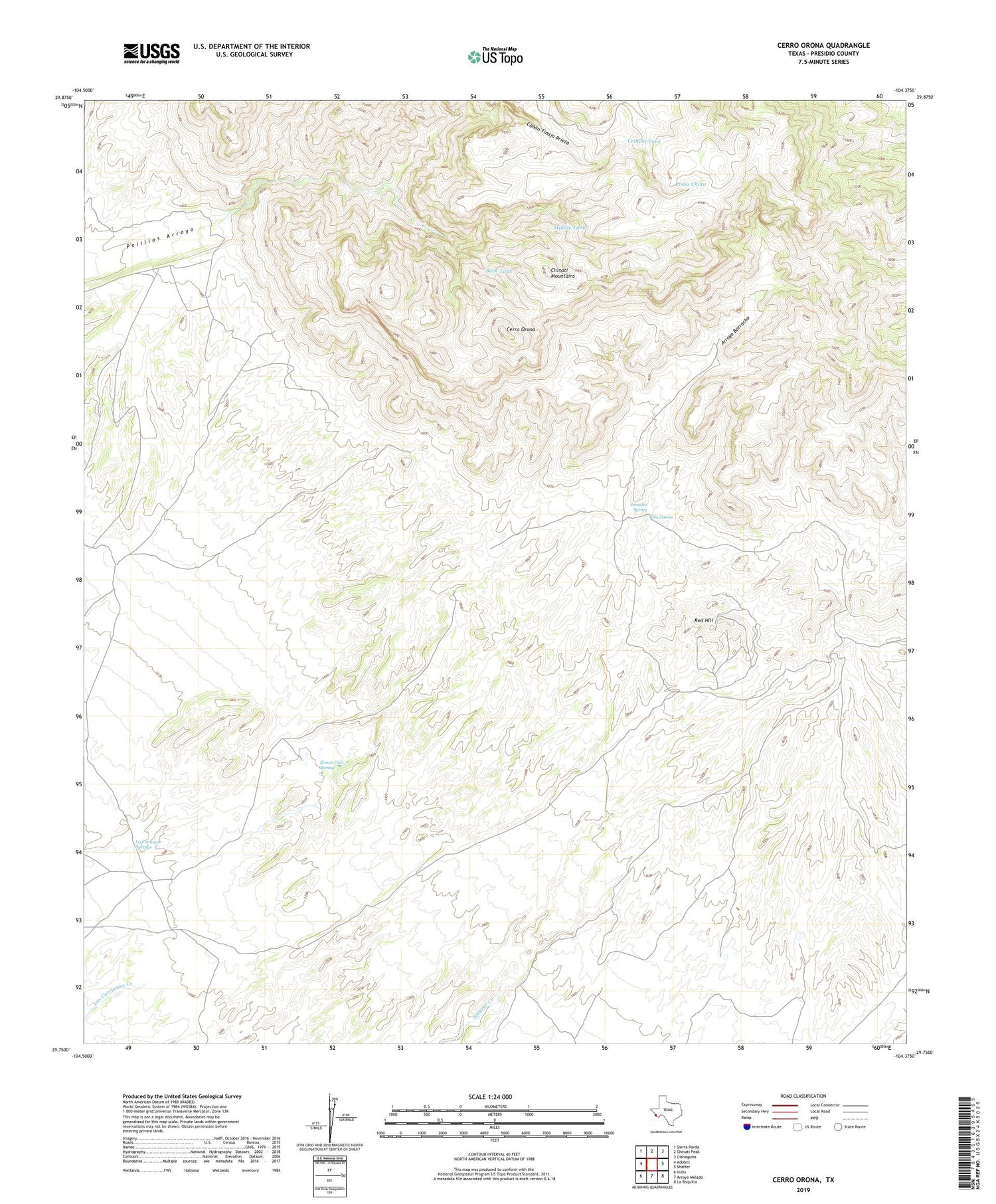 Cerro Orona Texas US Topo Map Image