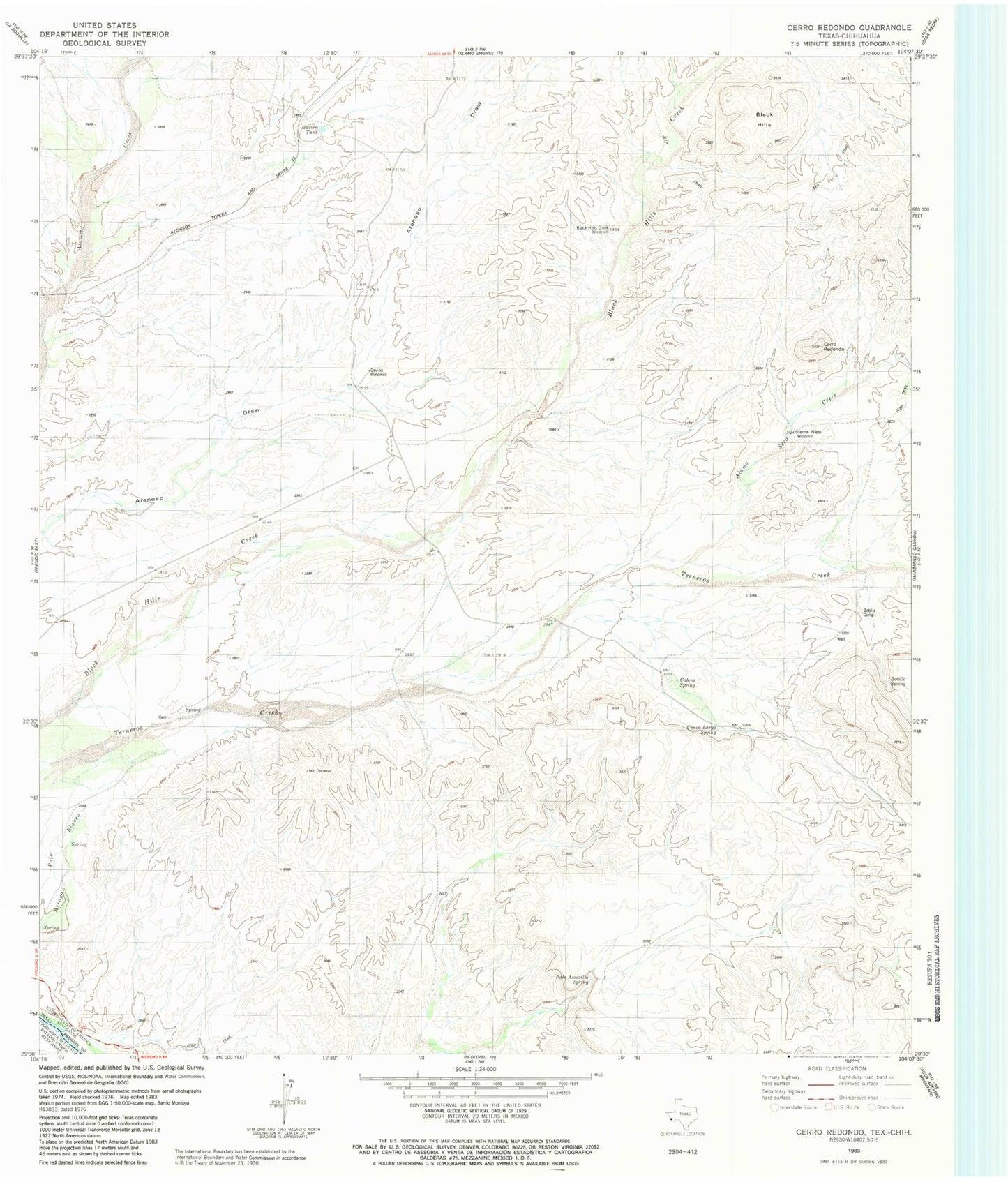 Classic USGS Cerro Redondo Texas 7.5'x7.5' Topo Map Image