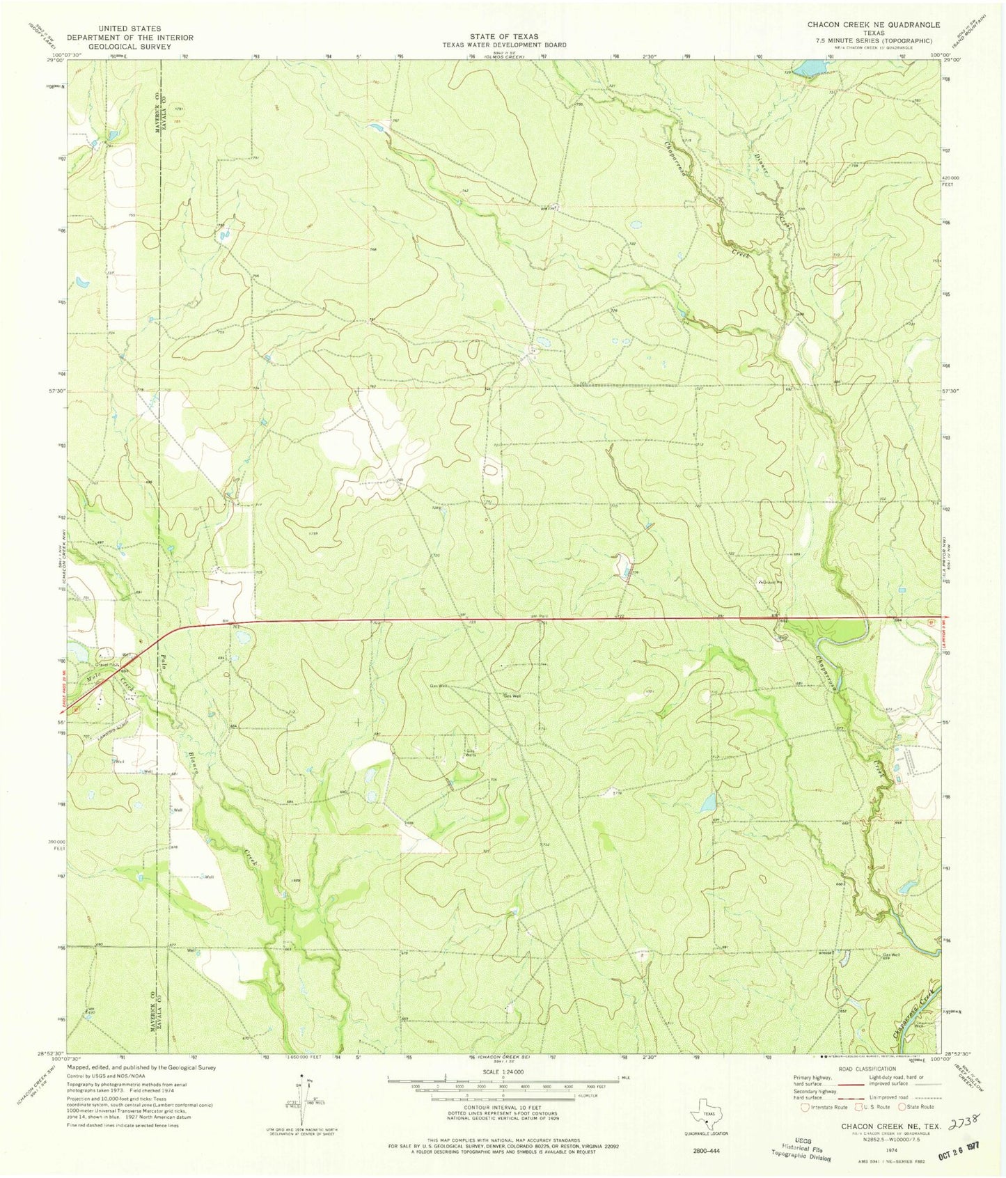 Classic USGS Chacon Creek NE Texas 7.5'x7.5' Topo Map Image