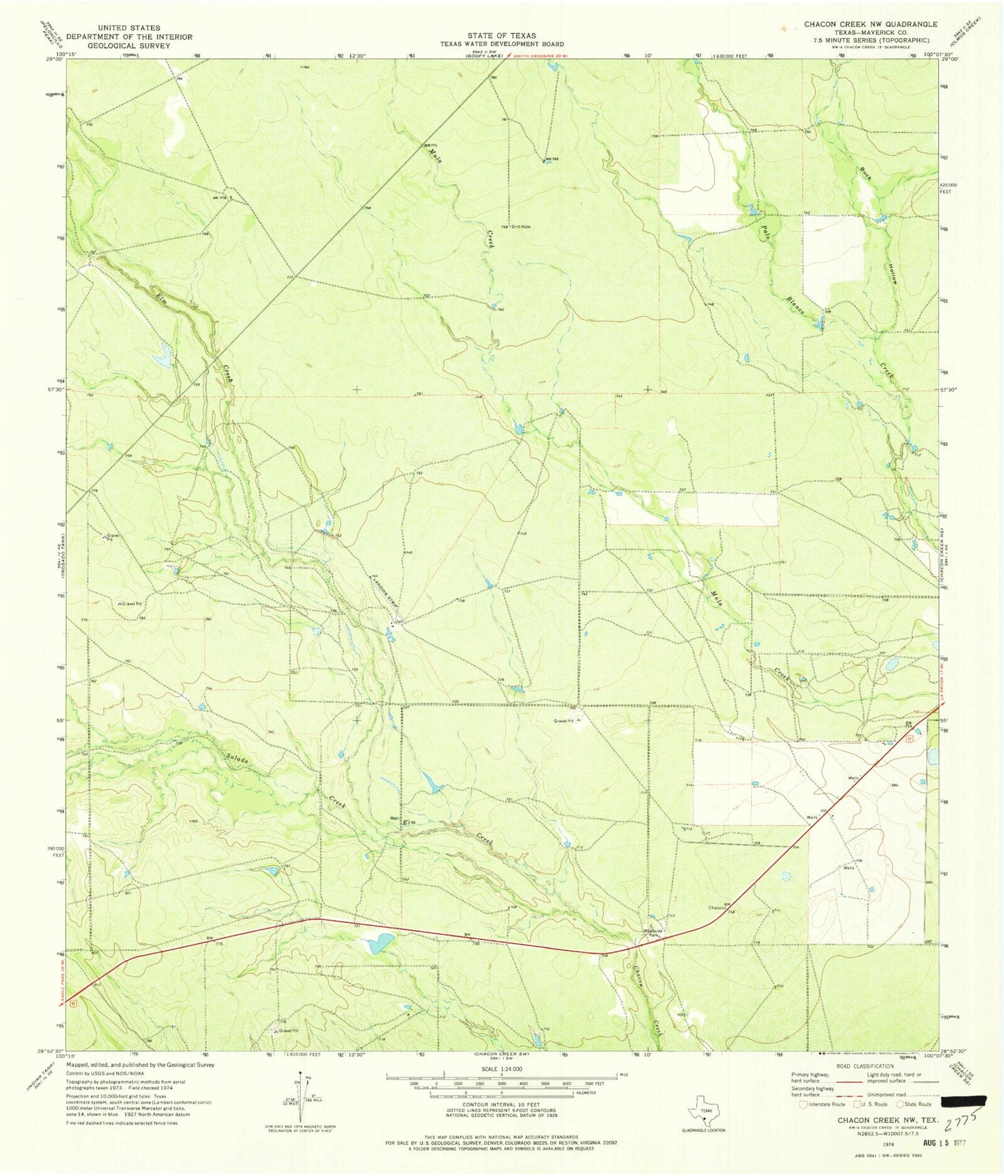 Classic USGS Chacon Creek NW Texas 7.5'x7.5' Topo Map Image