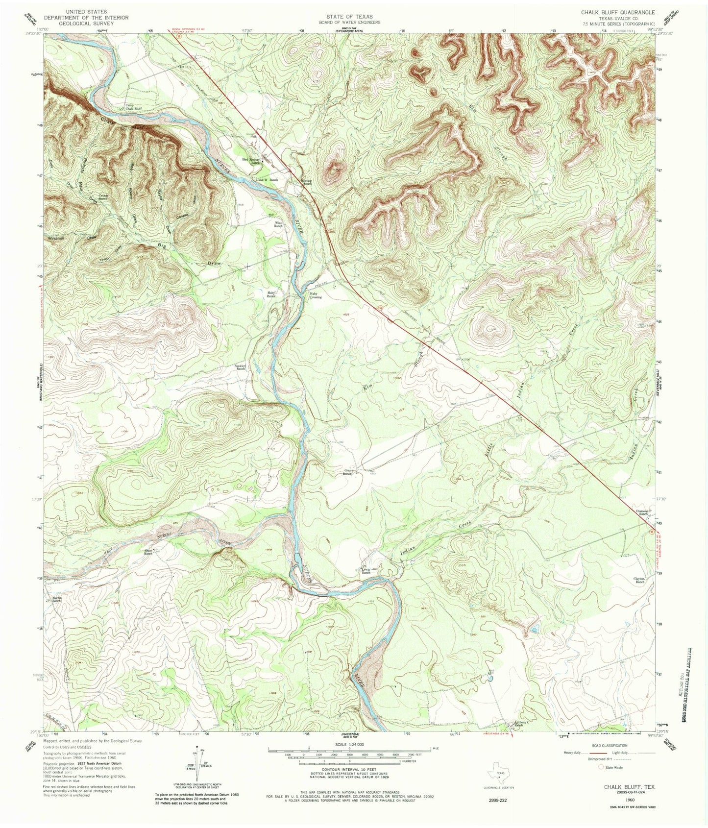 Classic USGS Chalk Bluff Texas 7.5'x7.5' Topo Map Image
