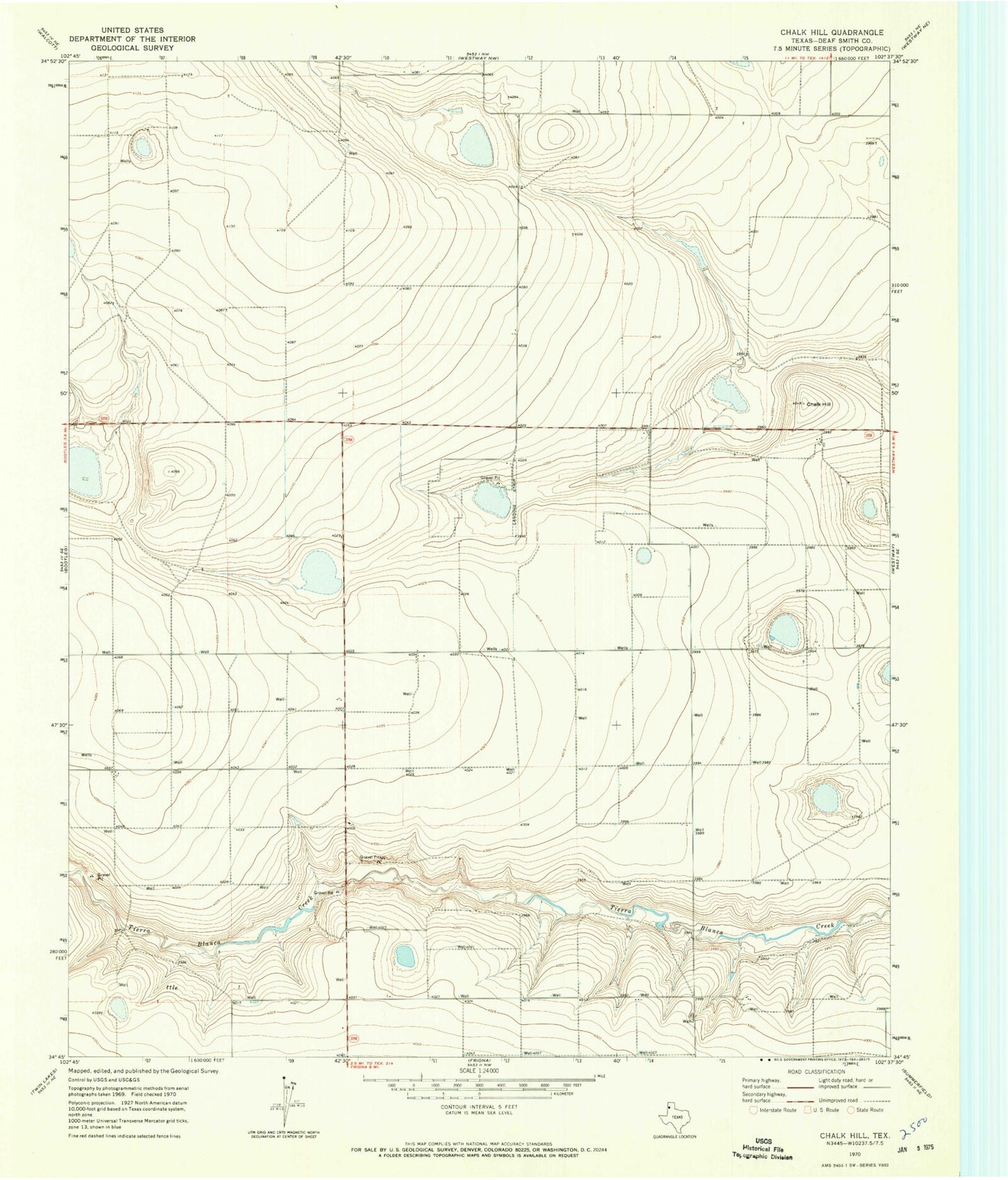 Classic USGS Chalk Hill Texas 7.5'x7.5' Topo Map Image