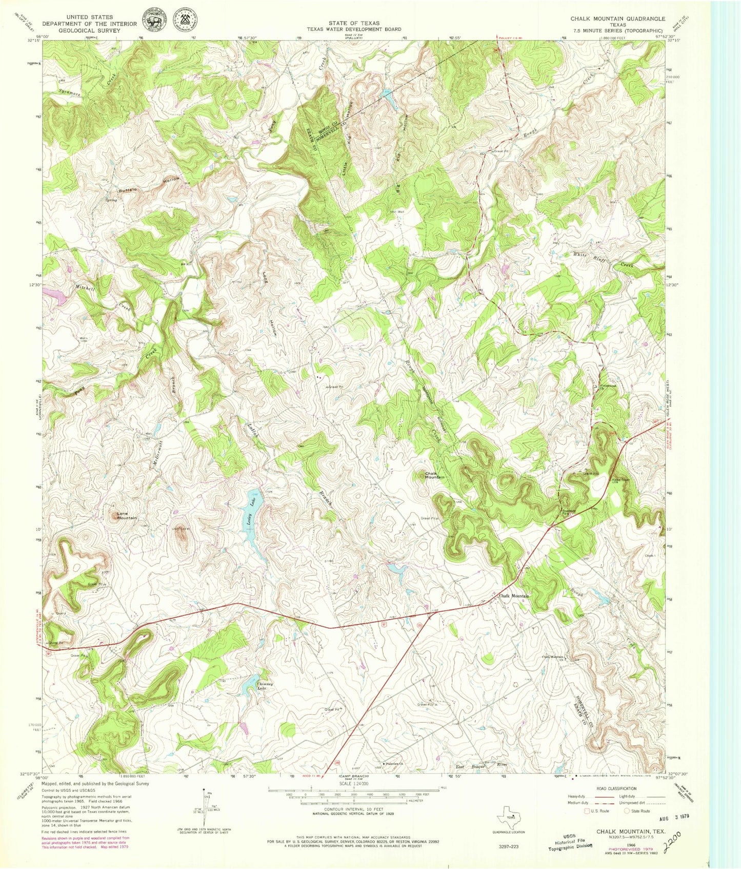 Classic USGS Chalk Mountain Texas 7.5'x7.5' Topo Map Image