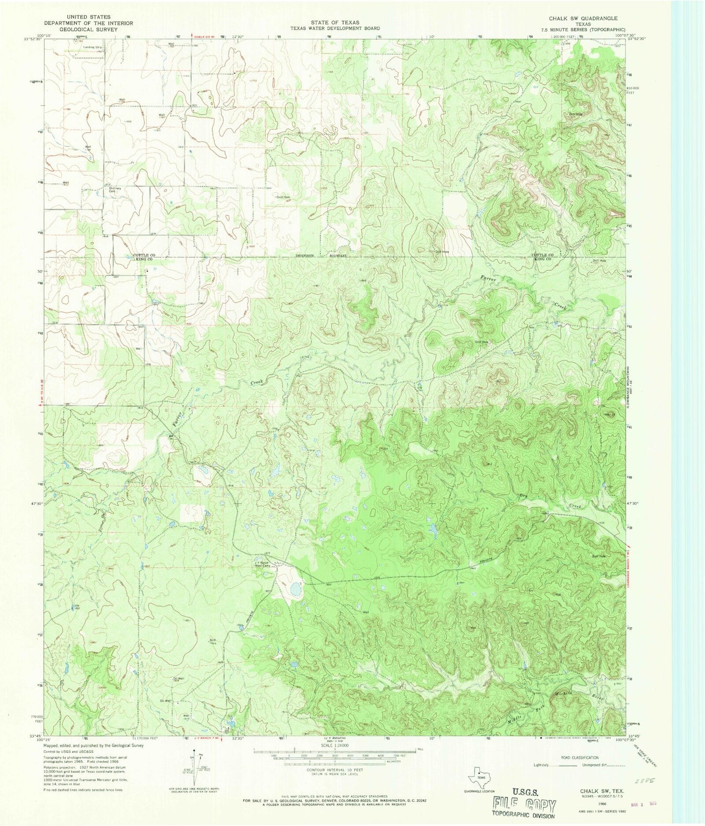Classic USGS Chalk SW Texas 7.5'x7.5' Topo Map Image