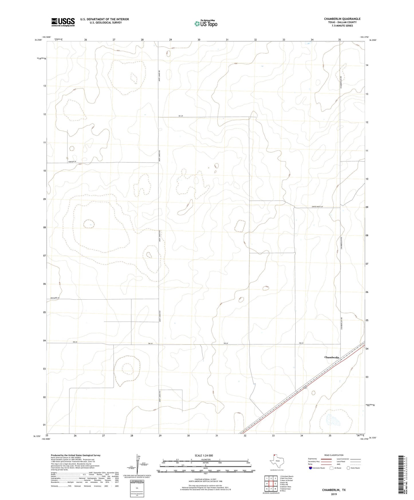 Chamberlin Texas US Topo Map Image