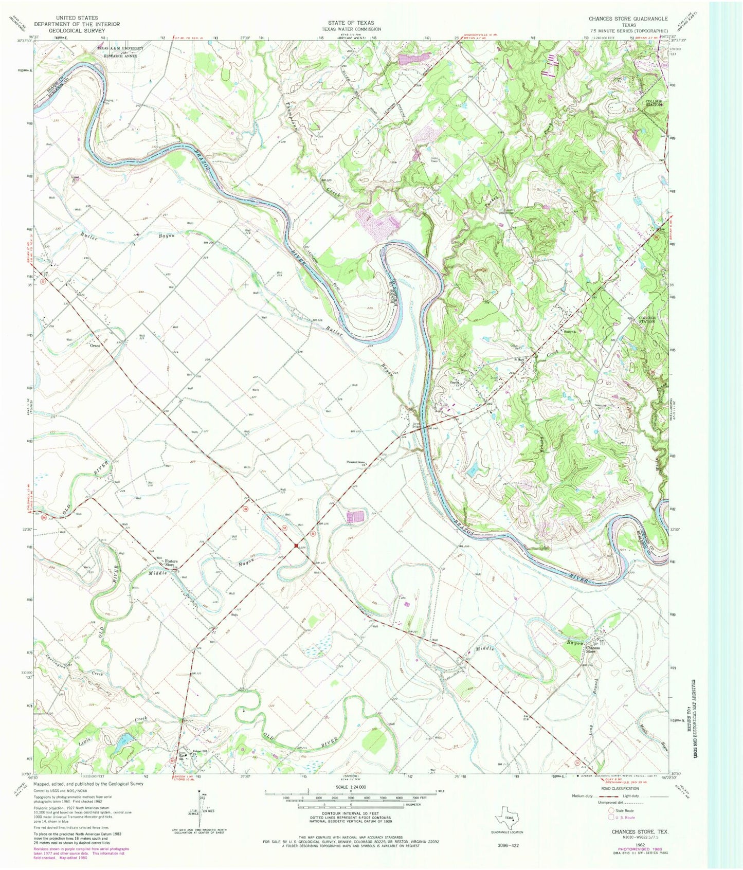 Classic USGS Chances Store Texas 7.5'x7.5' Topo Map Image