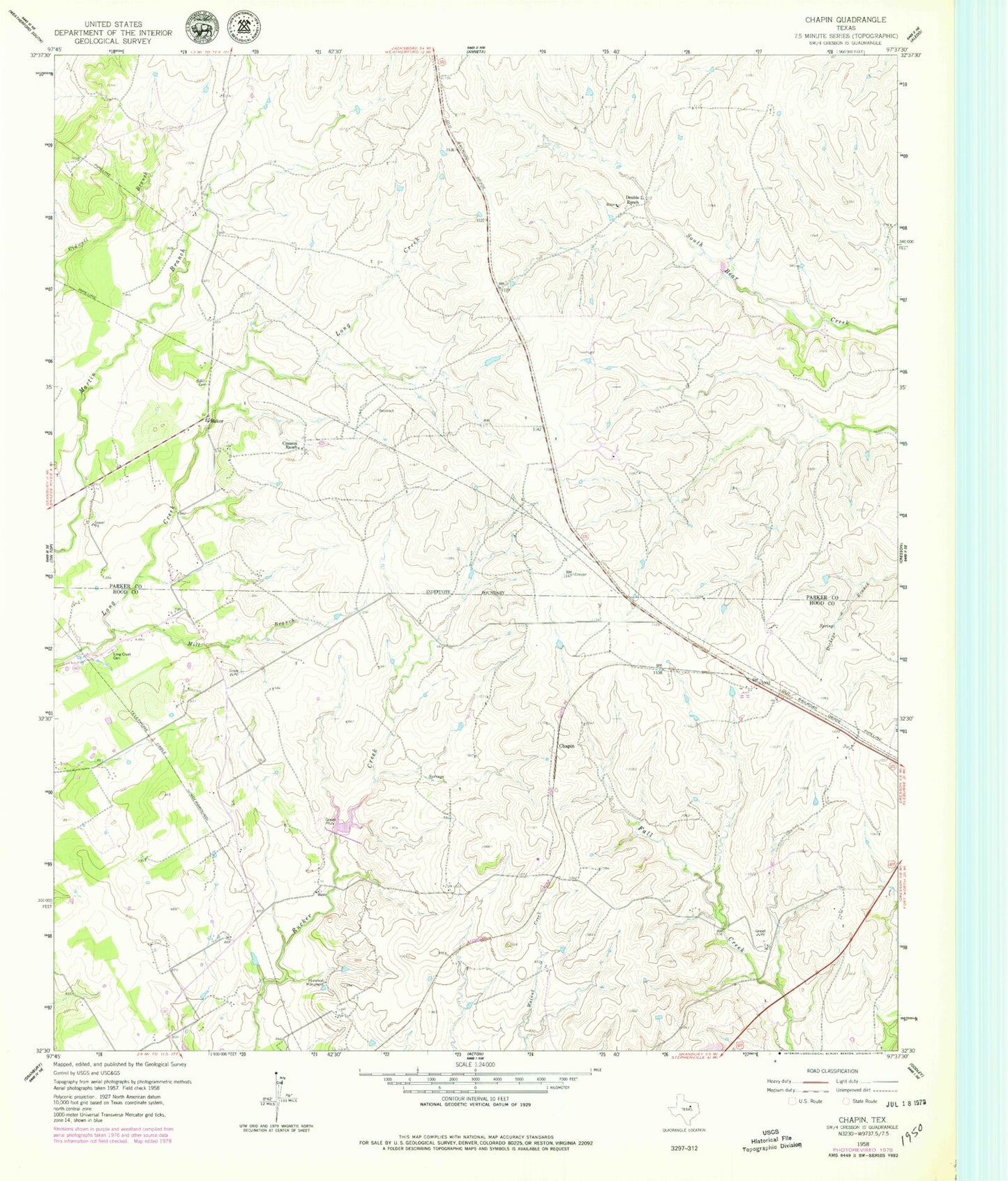 Classic USGS Chapin Texas 7.5'x7.5' Topo Map Image