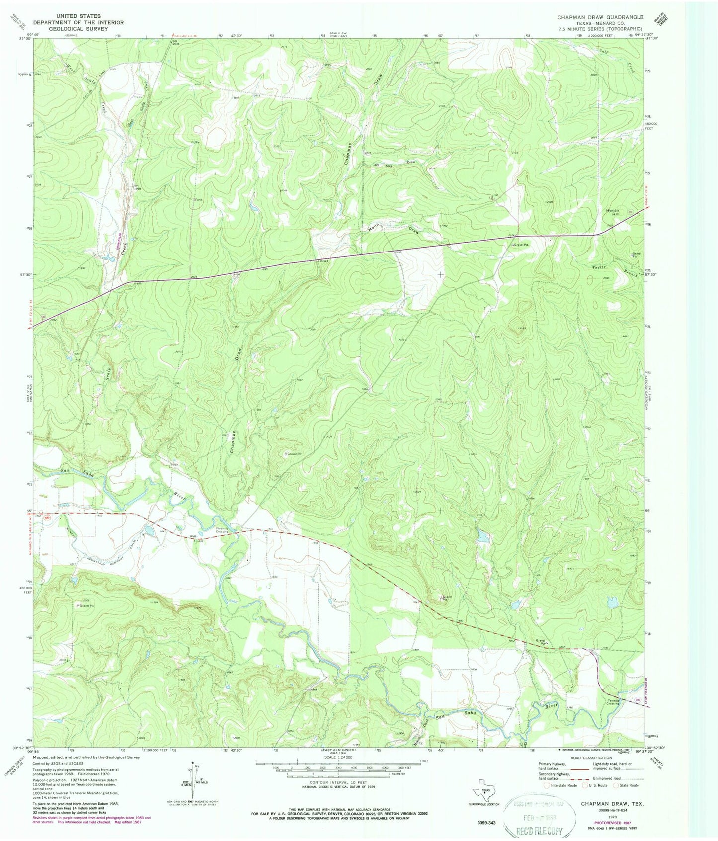 Classic USGS Chapman Draw Texas 7.5'x7.5' Topo Map Image