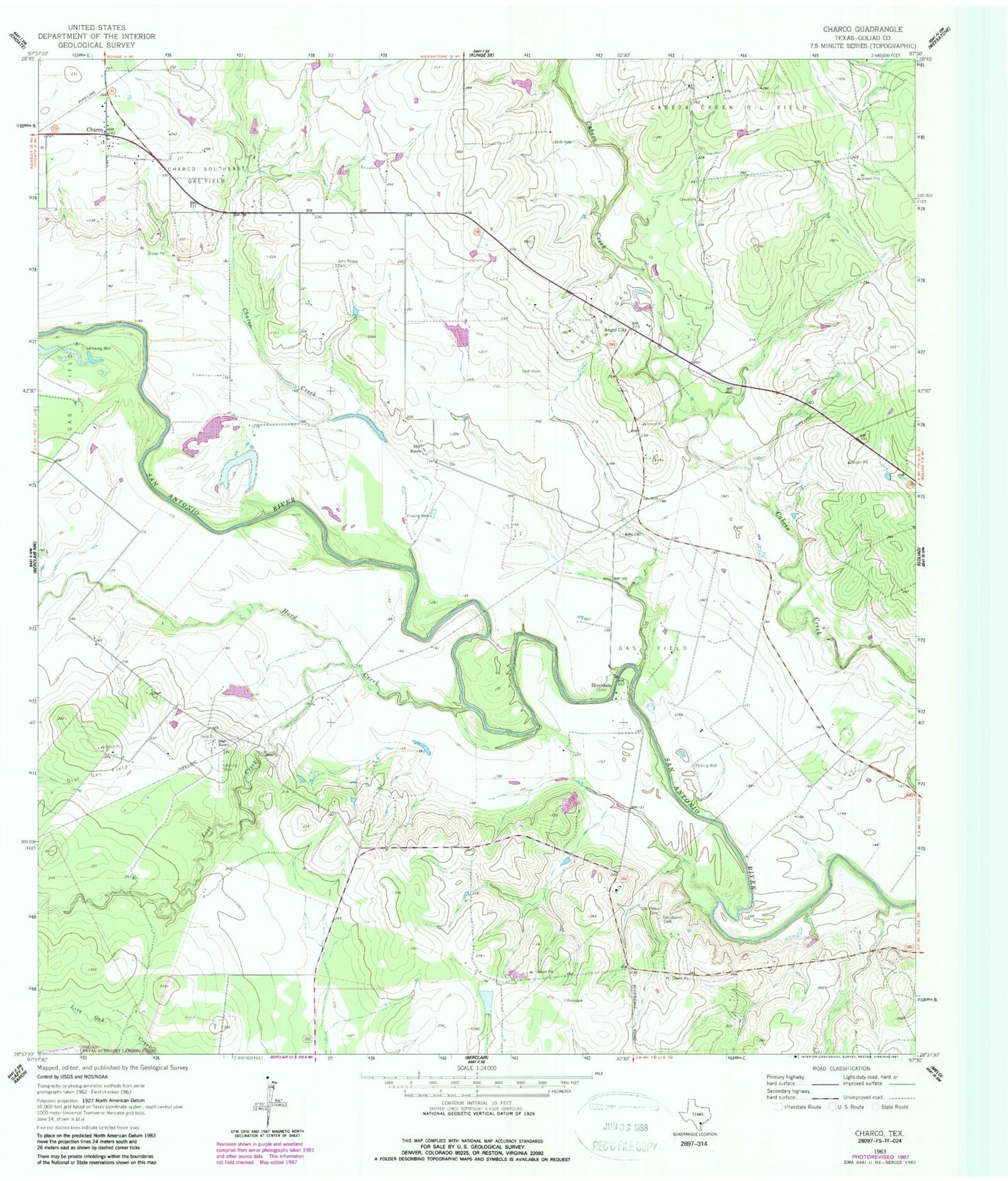 Classic USGS Charco Texas 7.5'x7.5' Topo Map Image