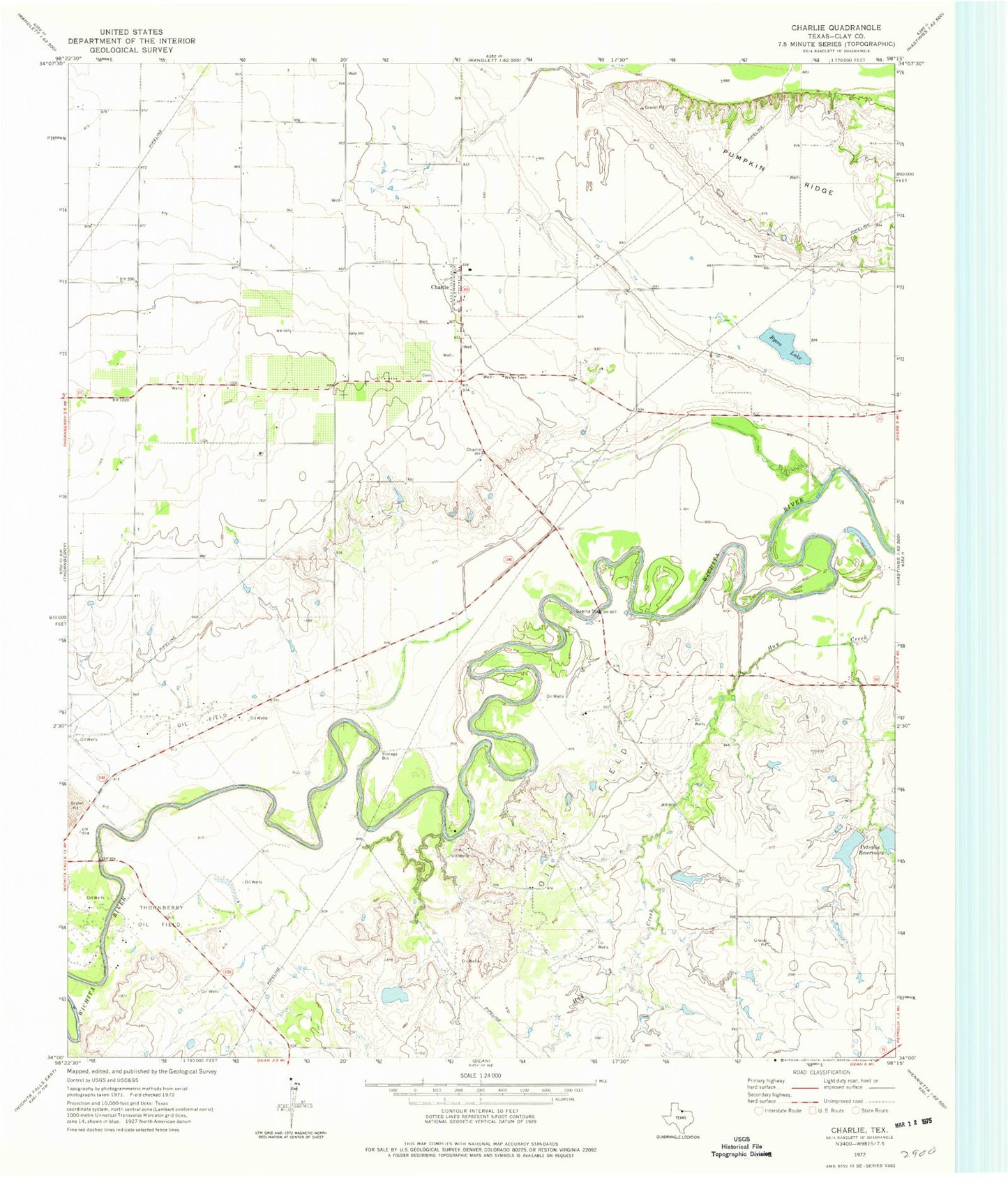 Classic USGS Charlie Texas 7.5'x7.5' Topo Map Image