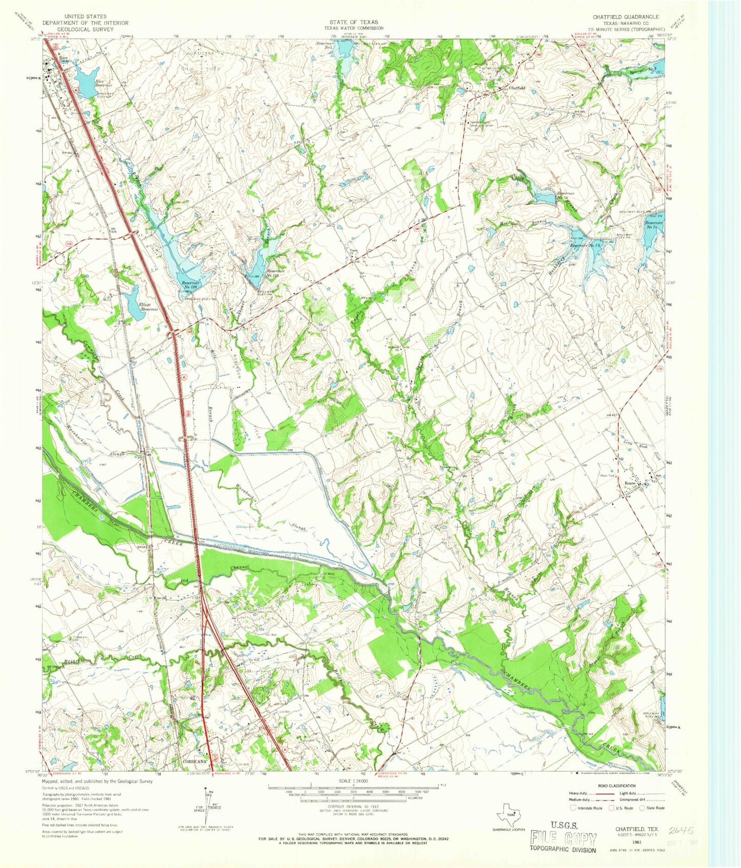 Classic USGS Chatfield Texas 7.5'x7.5' Topo Map Image